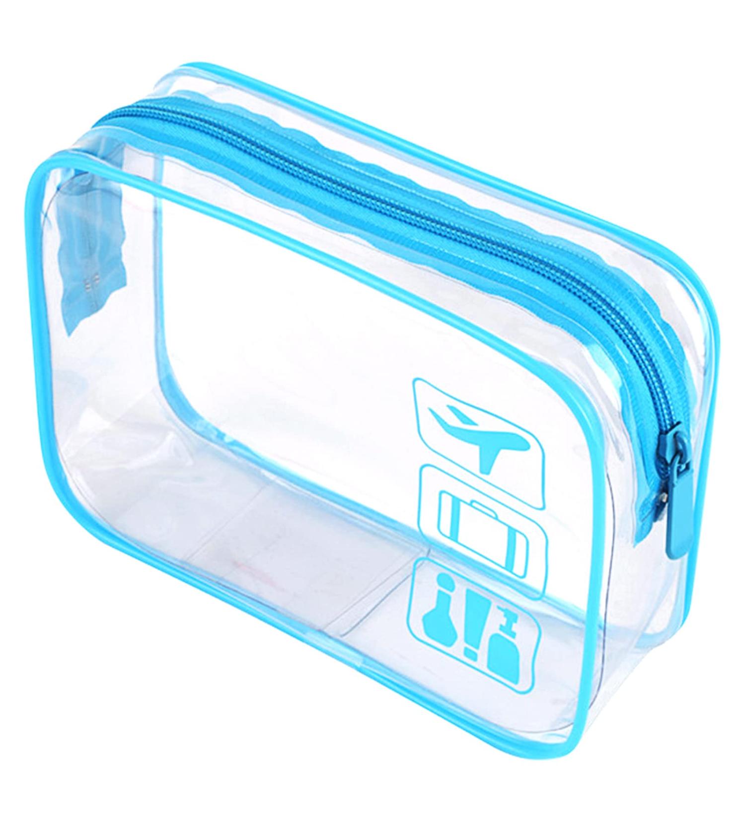 Clear TSA Approved Quart Size Travel Toiletry Bag - Blue Cosmetic Pouch for Airport Security - Buy Online on SooperMarket.com