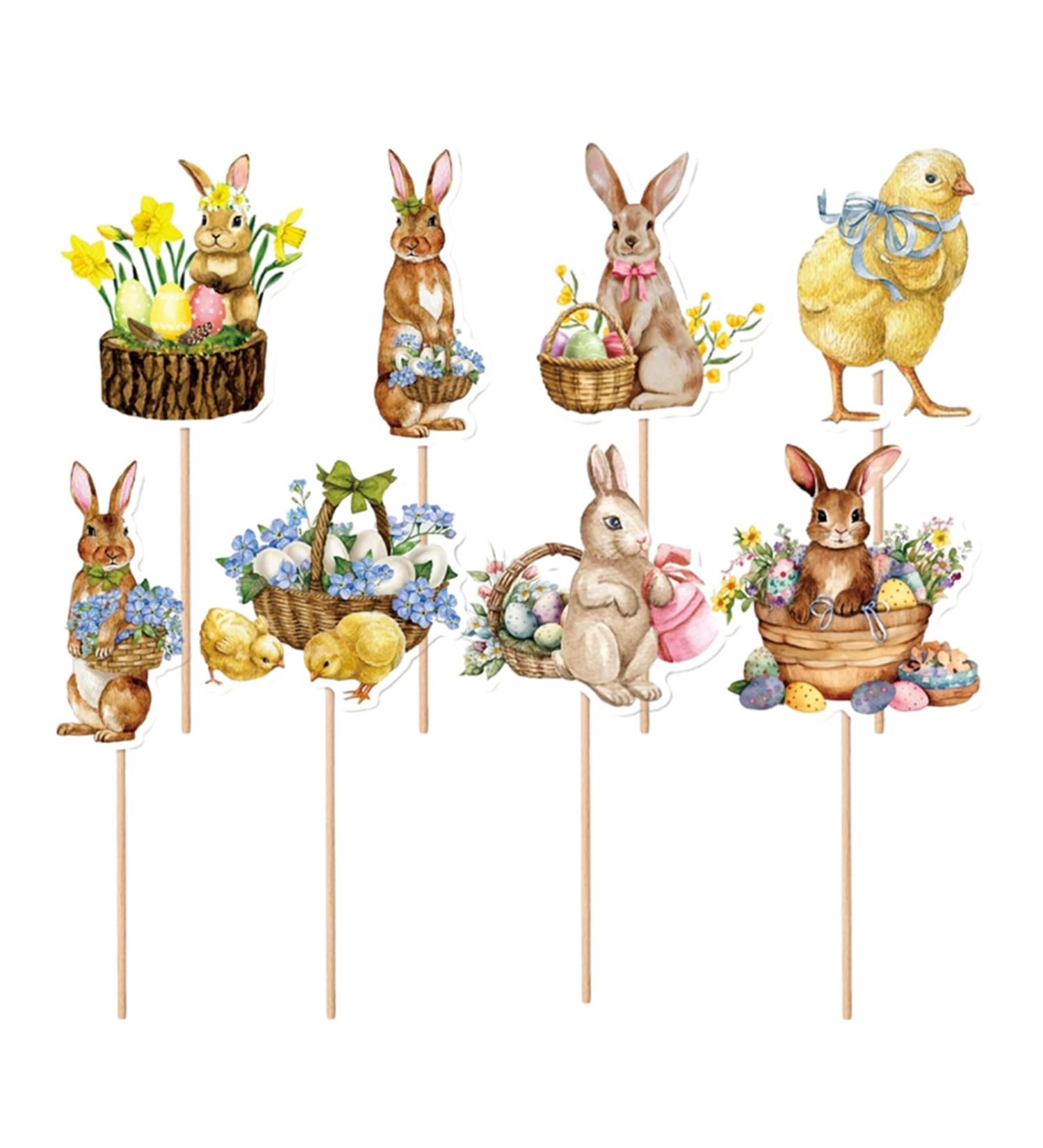 awakentti 8PCS Peter Rabbit Cupcake Decoration Room Ornaments Cake Picks with Clear Printing Easter Cupcake Toppers for Photo Wall Photo Booth Background Candy Box - Buy Online on SooperMarket.com