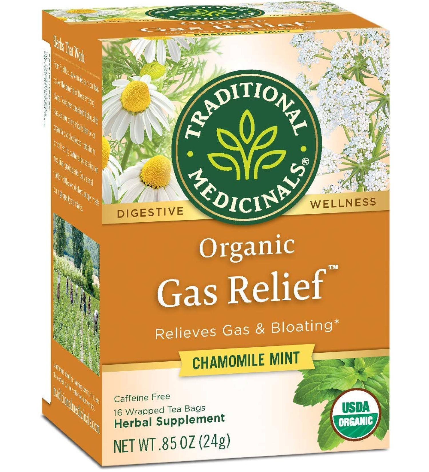 Organic Gas Relief Tea | Traditional Medicinals | Caffeine-Free | 16 Wrapped Bags - Buy Online on SooperMarket.com