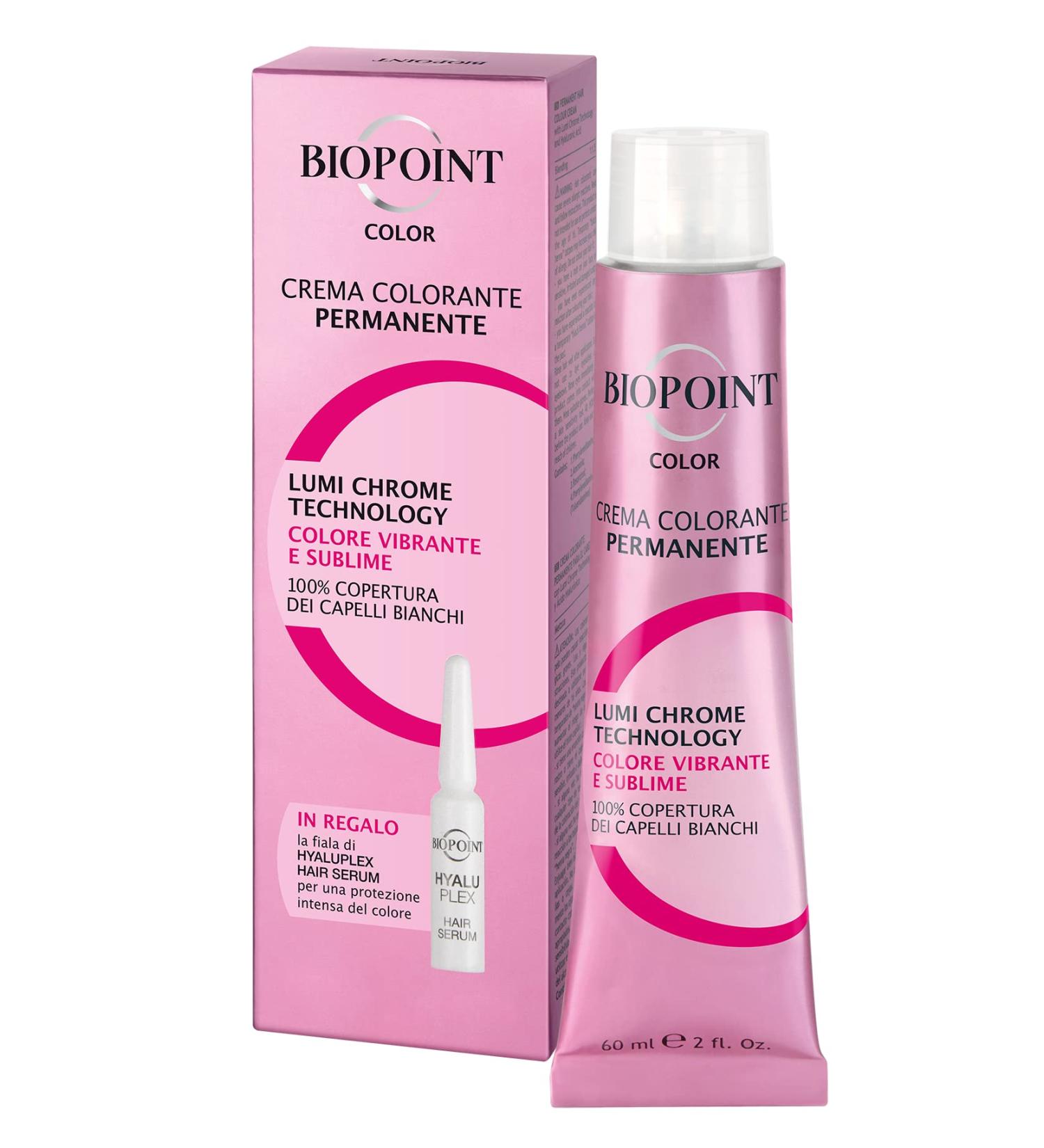 Biopoint Colour Cream Permanent Colouring 60 ml + 1 Ampoule of Hyaluplex Hair Serum 3 ml - 4 Medium Brown - Buy Online on SooperMarket.com