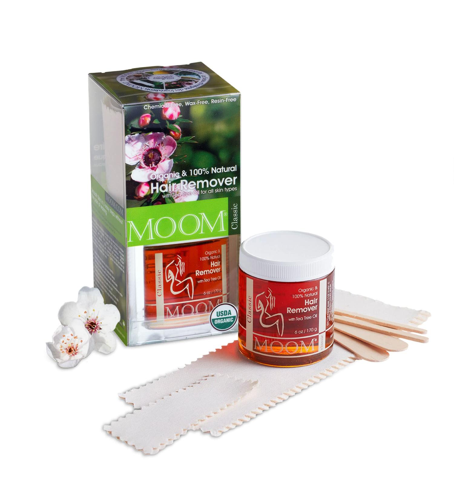 MOOM Organic Hair Remover Kit - All-Natural Glaze for Whole Body, Underarm, and Bikini Hair Removal - Infused with Tea Tree Oil - Ideal for Sensitive Skin - 6oz - Buy Online on SooperMarket.com