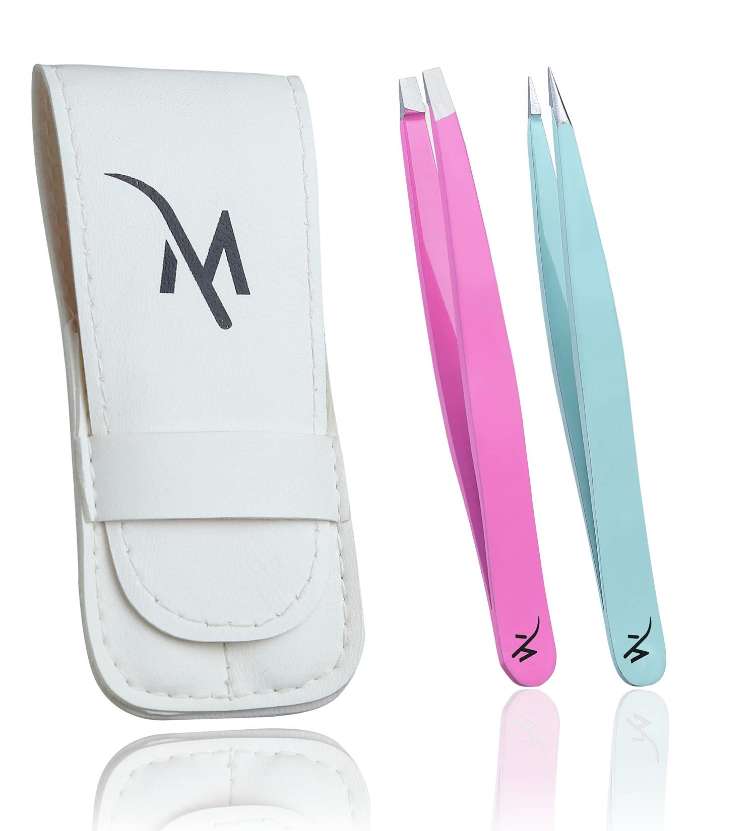 Professional Stainless Steel Precision Tweezers Set - For Eyebrows, Ingrown Hair, Facial Hair Removal - 2 Piece Set for Men and Women (Multi Color) - Buy Online on SooperMarket.com