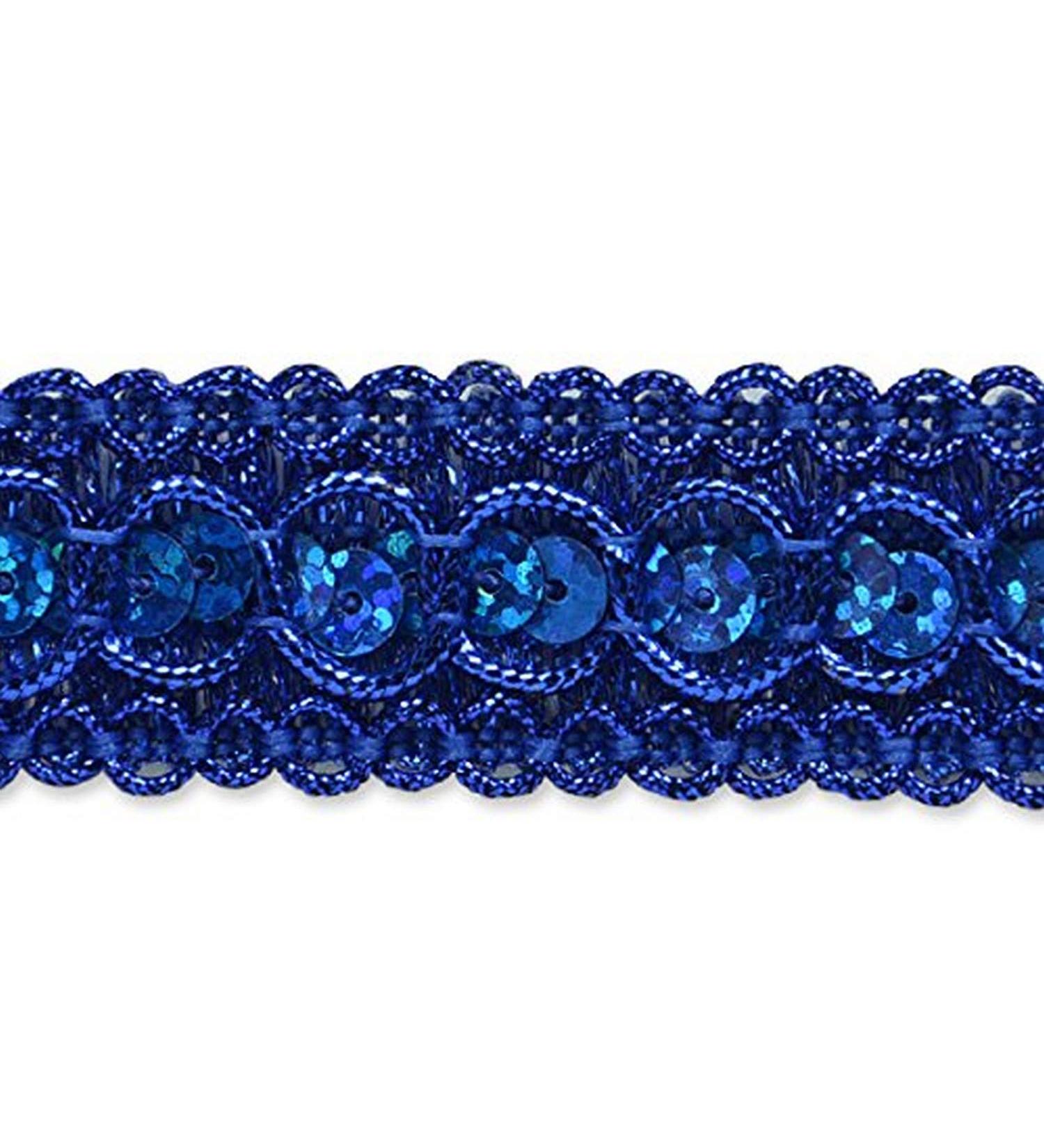 Royal Blue Trish Sequin Metallic Braid Trim - 20 Yard Cut | Shop Trims by the Yard - Buy Online on SooperMarket.com