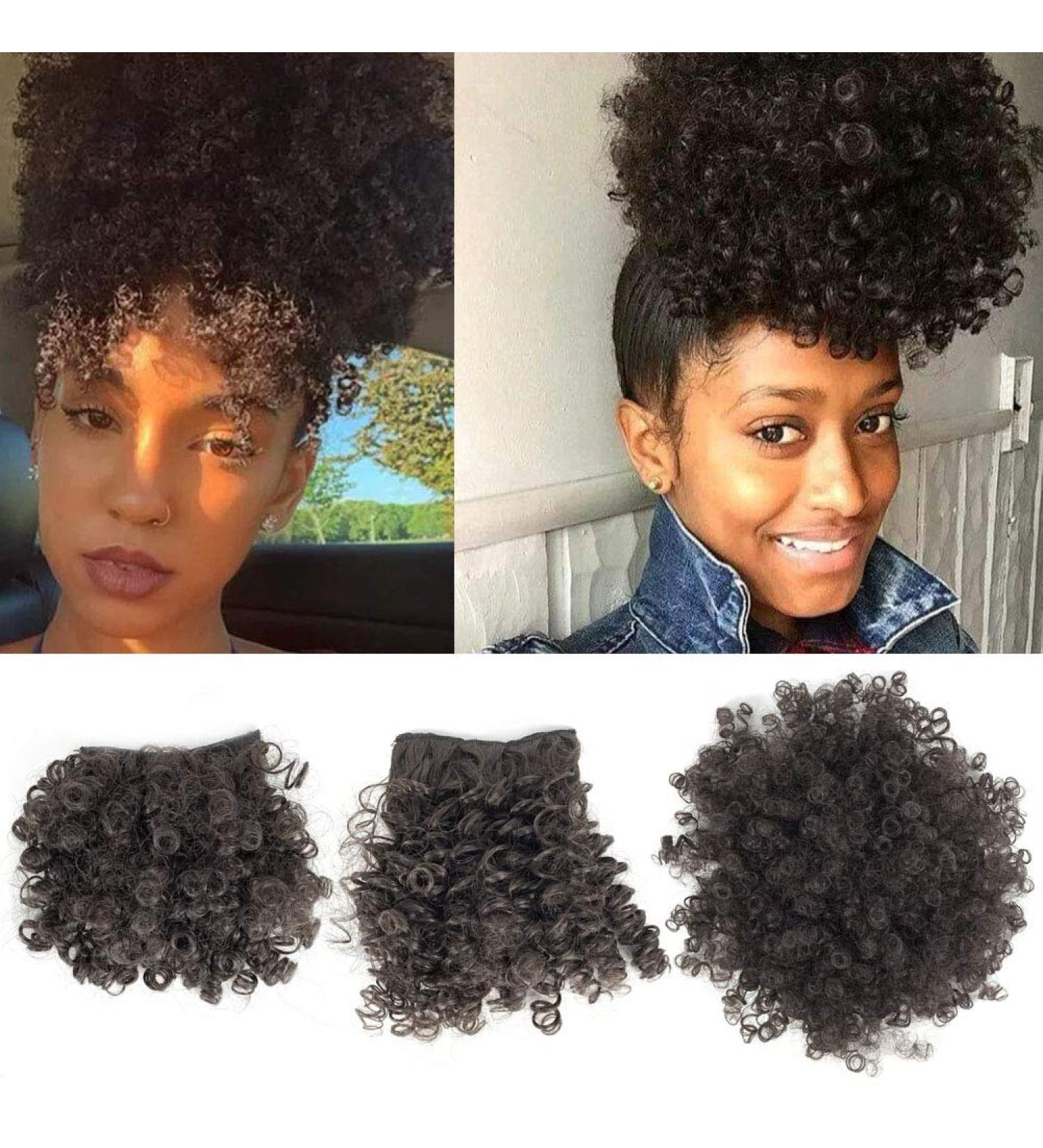 Afro Puff Drawstring Ponytail with 2 Bangs Afro High Puff Bun with Spring Curl Bangs and Afro Puff Bangs Clip in Hairpieces Pineapple Updo Ponytail with Bangs(2#) 1 ponytail+ 2 bangs #2 - Buy Online on SooperMarket.com