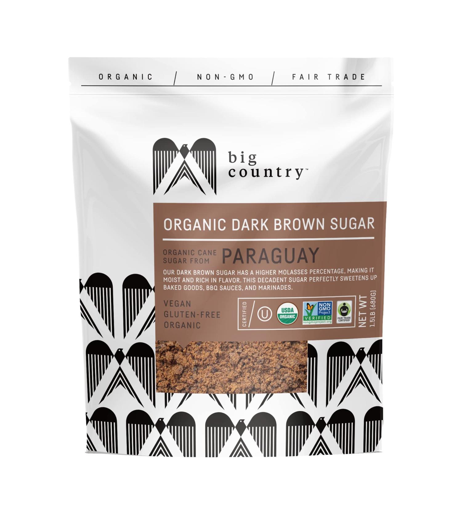 Big Country Organic Dark Brown Sugar - Fair Trade, Non GMO, Vegan, Gluten Free - 1.5 lb (Pack of 6) - Buy Online on SooperMarket.com