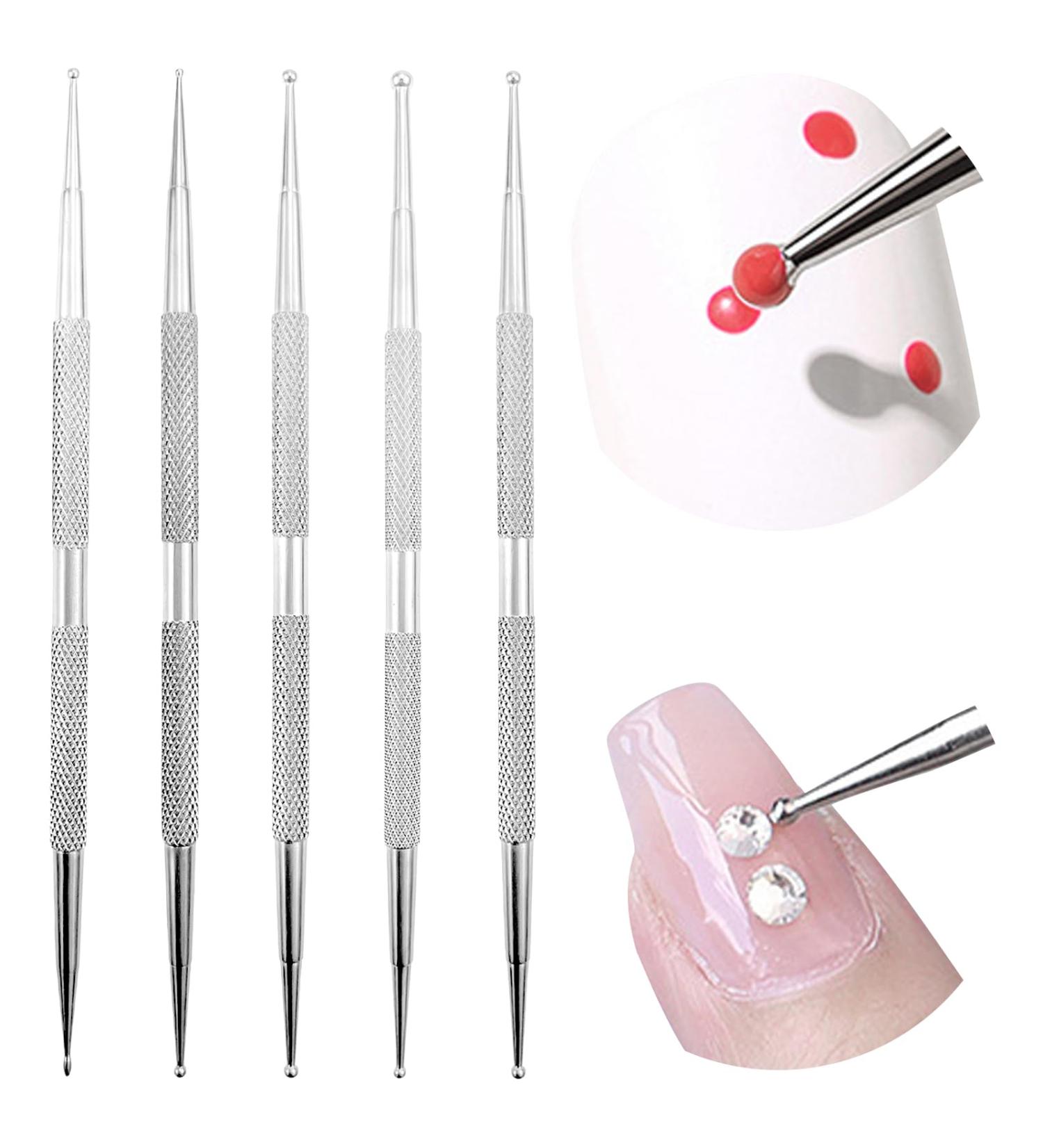 5 Pack Nail Dotting Pen Stainless Steel Double-ended Painting Nail Dotting Pens DIY Nail Decorations Manicure Tools for Home Beauty Nail Salon - Buy Online on SooperMarket.com