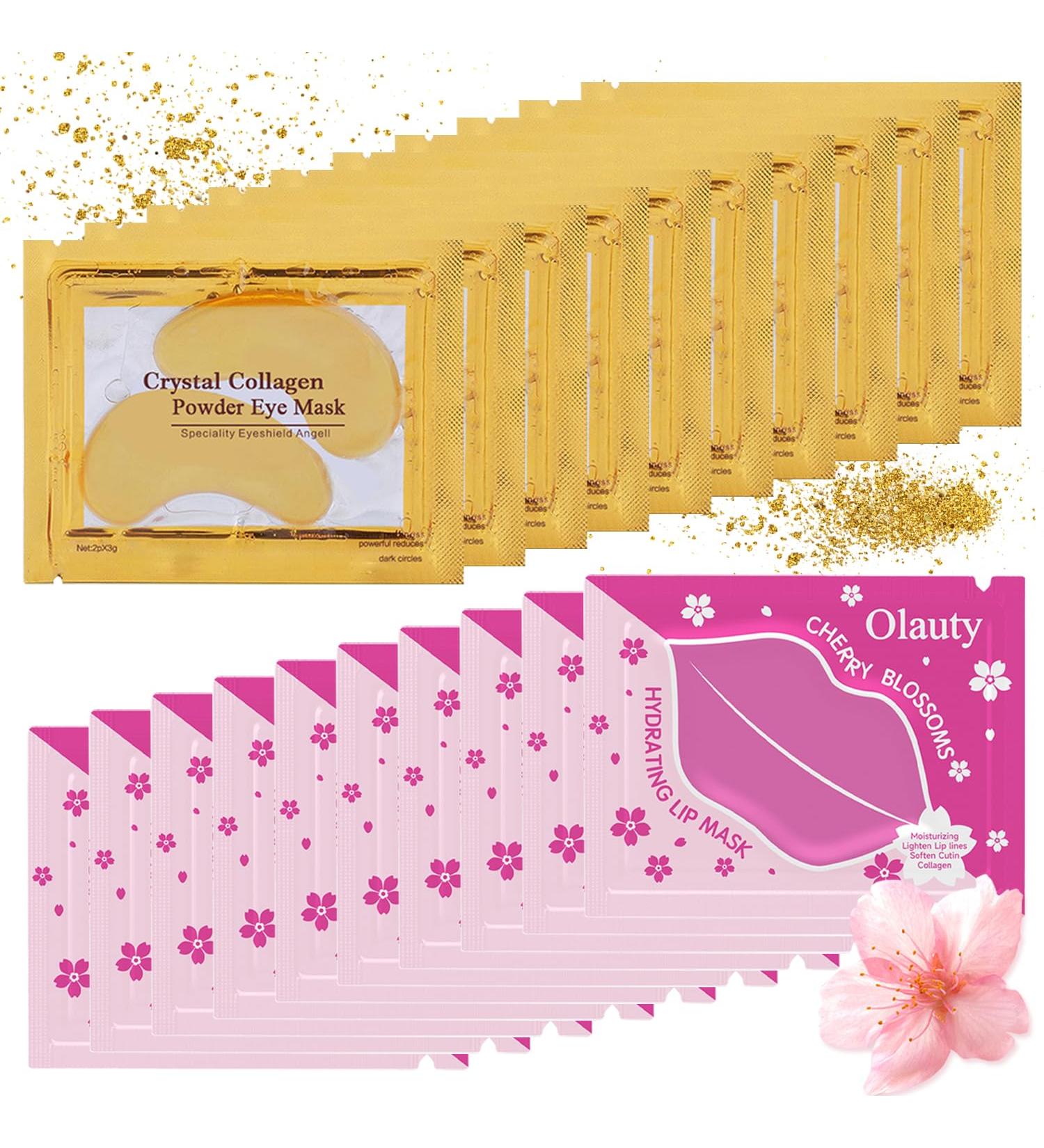 20 Pcs Lip & Eye Masks Set - 24K Gold Gel Under Eye Patches & Cherry Blossom Lip Masks for Fine Lines & Dark Circles - Perfect Birthday Gift for Women - Buy Online on SooperMarket.com