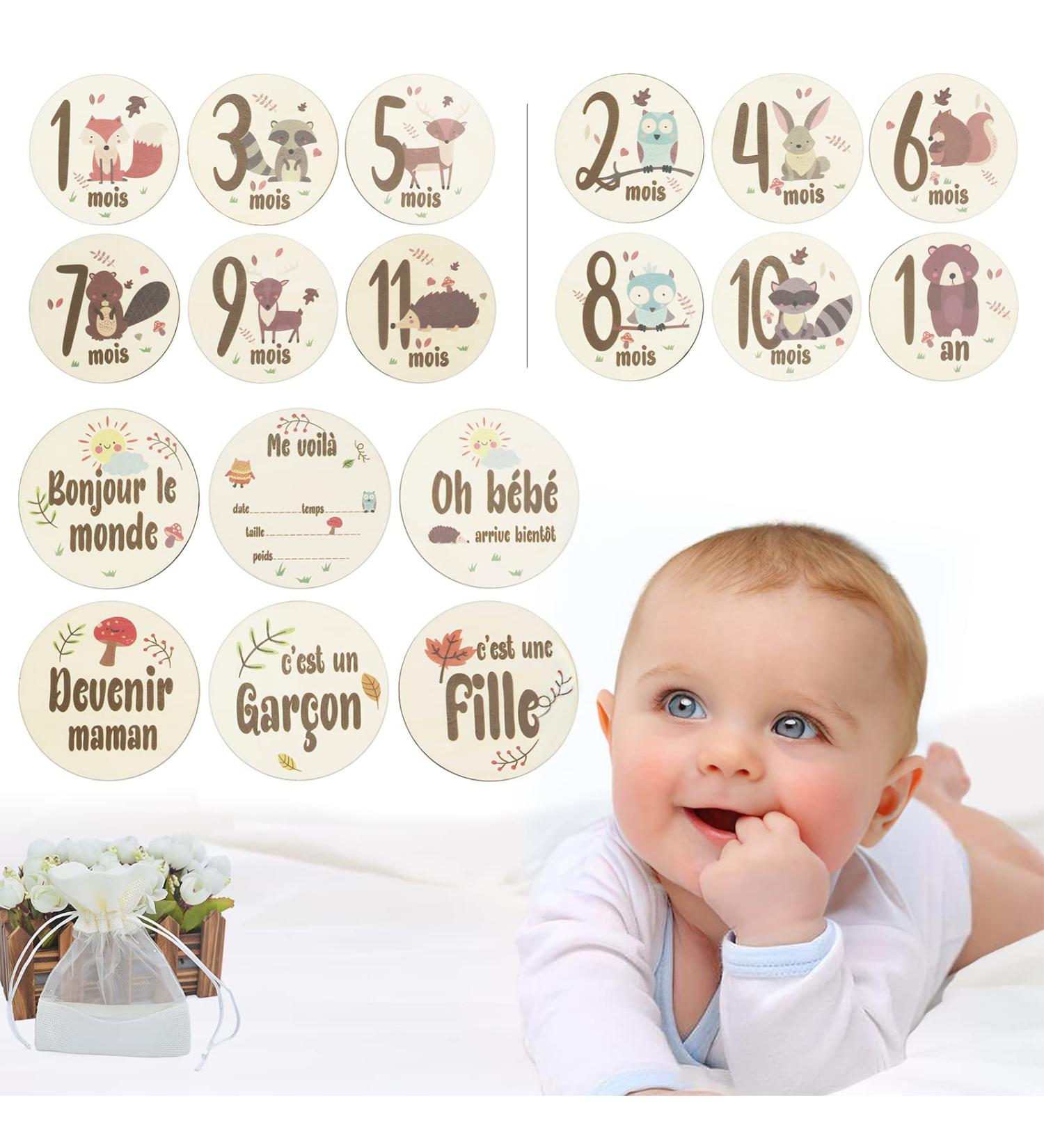 12 Pieces Baby Monthly Milestone Cards Wooden Baby Milestone Sign Baby Gift Sets First Year Growth Cards Newborn Photo Card Props Baby Birth Announcements French - Buy Online on SooperMarket.com
