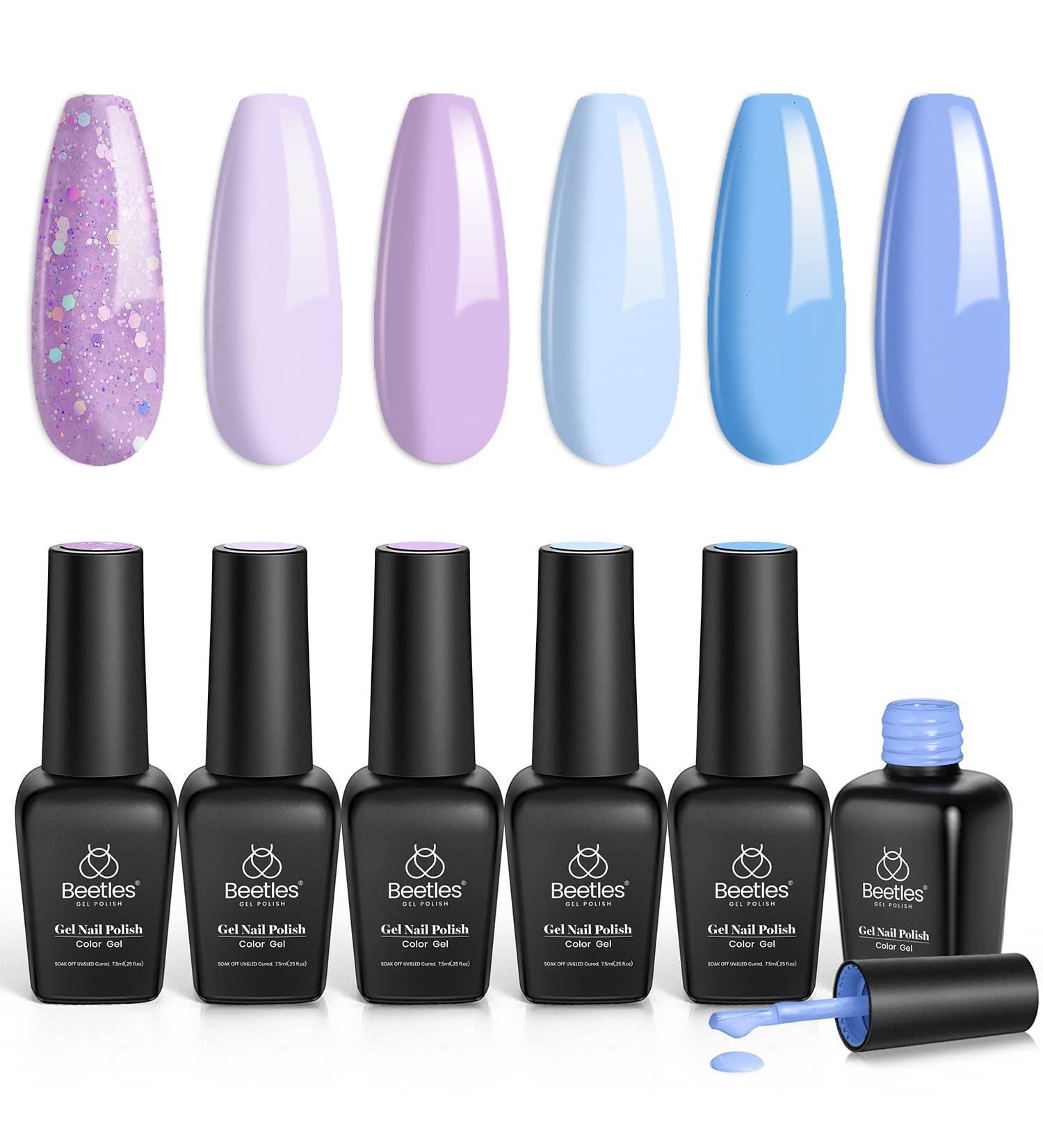 Beetles Gel Nail Polish Set - 6 Glitter Colors - Sky Blue Purple Lavender | Soak Off UV LED Gel Kit for DIY Nail Manicure - Buy Online on SooperMarket.com
