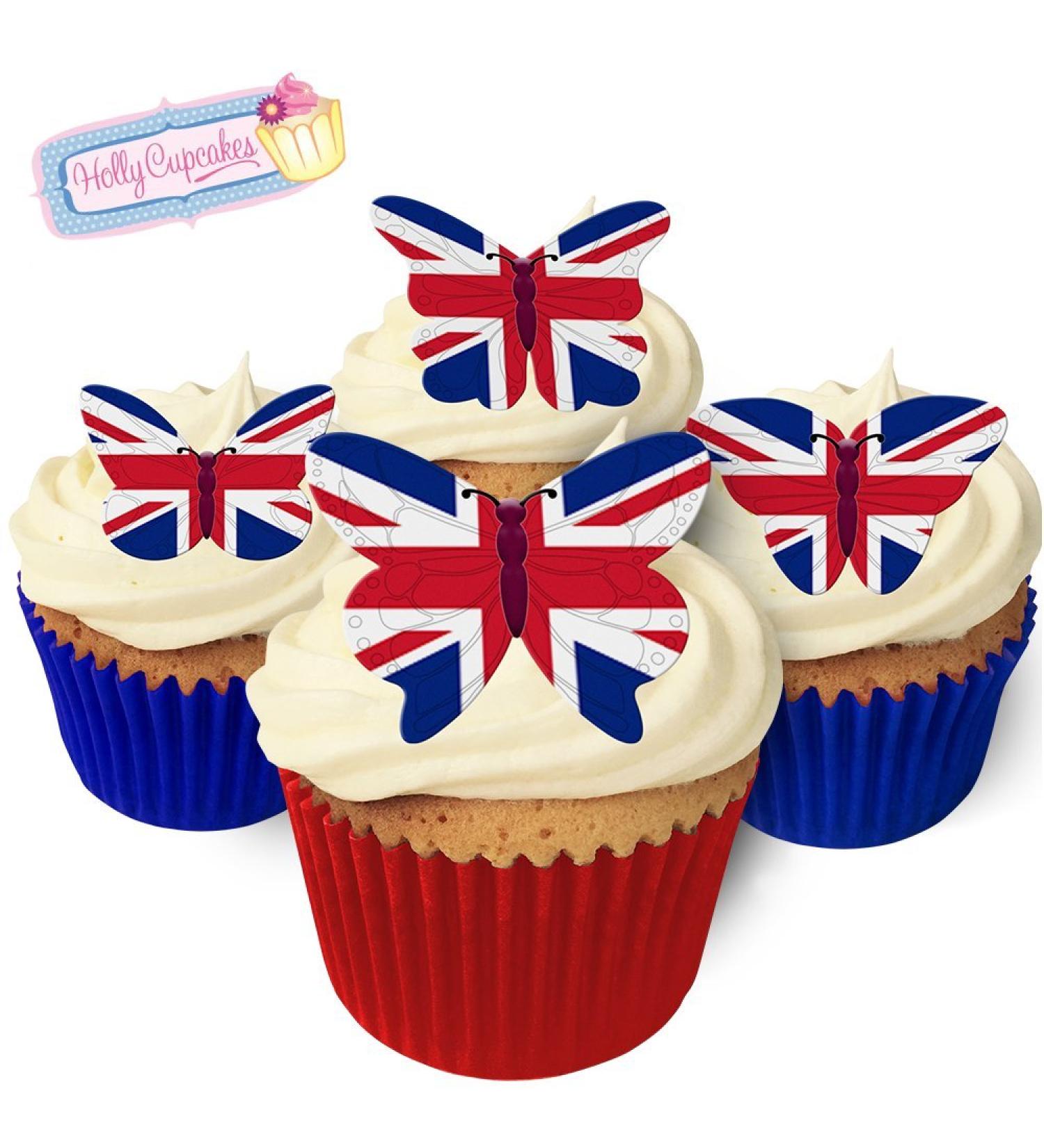 24 Edible Pre-Cut Wafer Butterfly Cake Toppers: Union Jack - Buy Online on SooperMarket.com