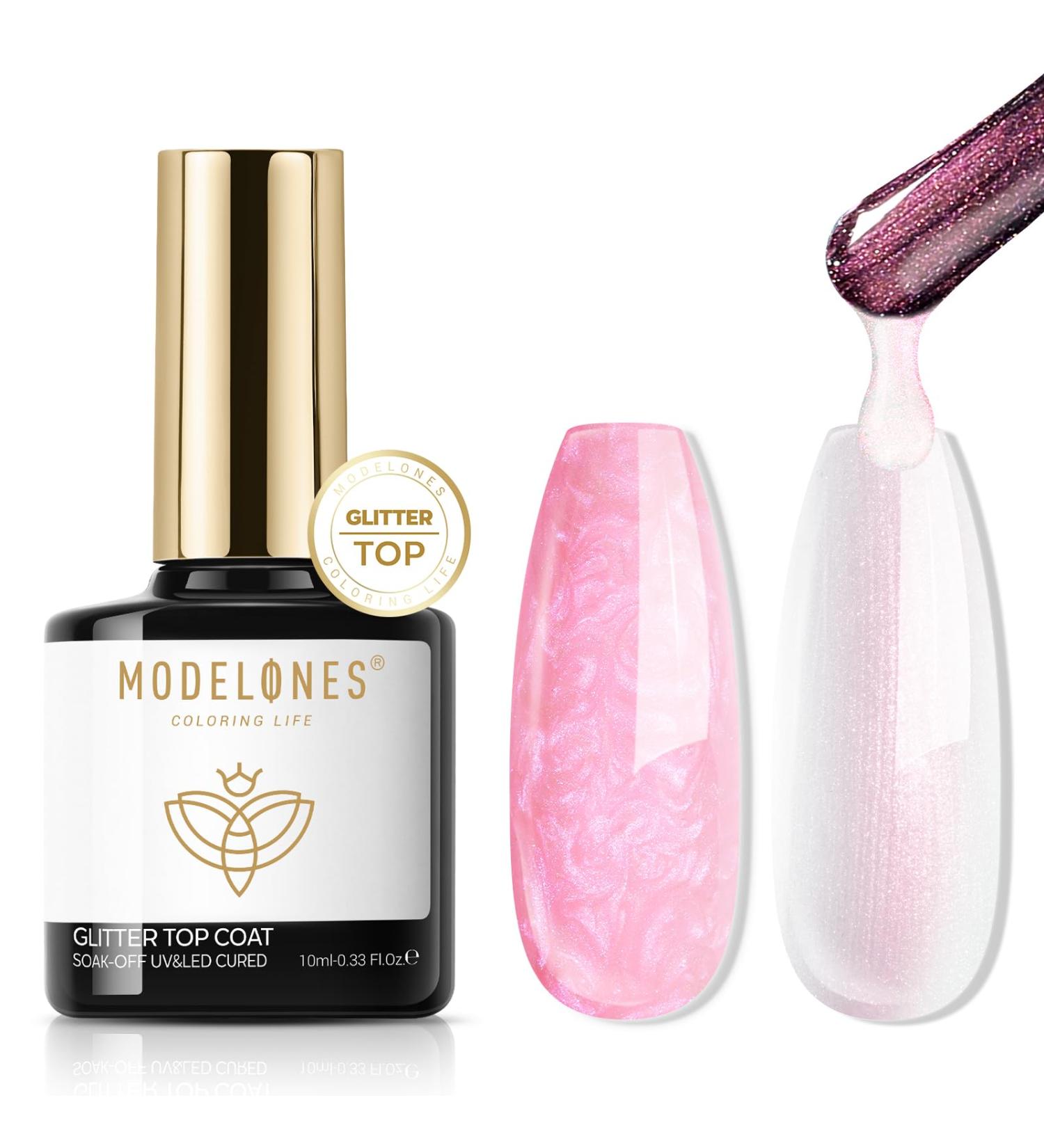 Modelones Glitter Gel Top Coat 2 in 1 Pearl Gel Nail Polish Clear Glitter Glossy Sparkle Finish Long Lasting Soak Off Mermaid Shimmer Pearlescent Glitter Gel Polish Nail Art Home DIY 10 ML - Buy Online on SooperMarket.com