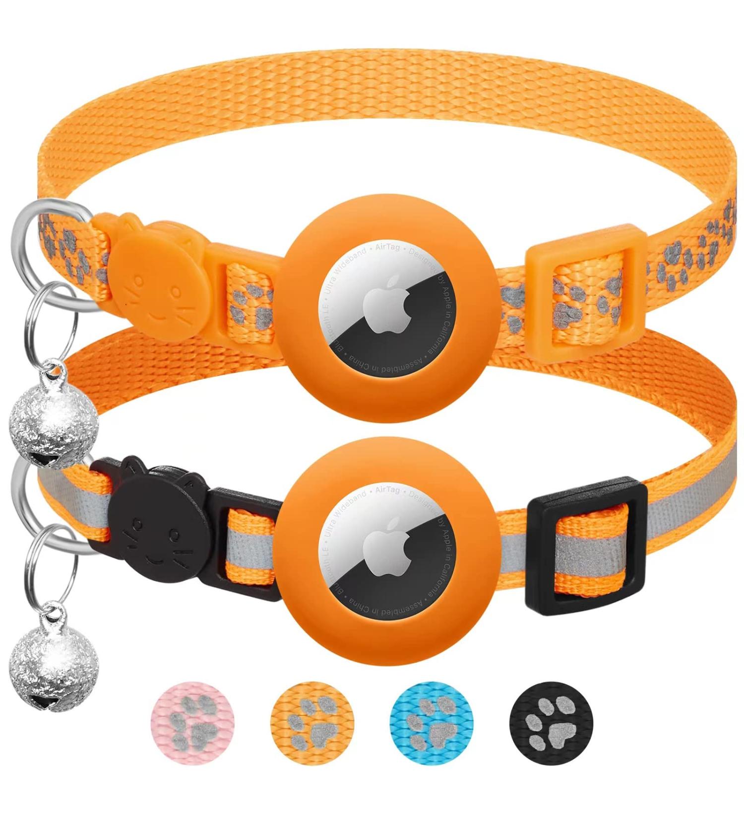 Lafayi 2 Pack Airtag Cat Collar with Bell | Reflective GPS Tracker Case | Personalized Safety Clasp Collars for Cats - Orange - Buy Online on SooperMarket.com