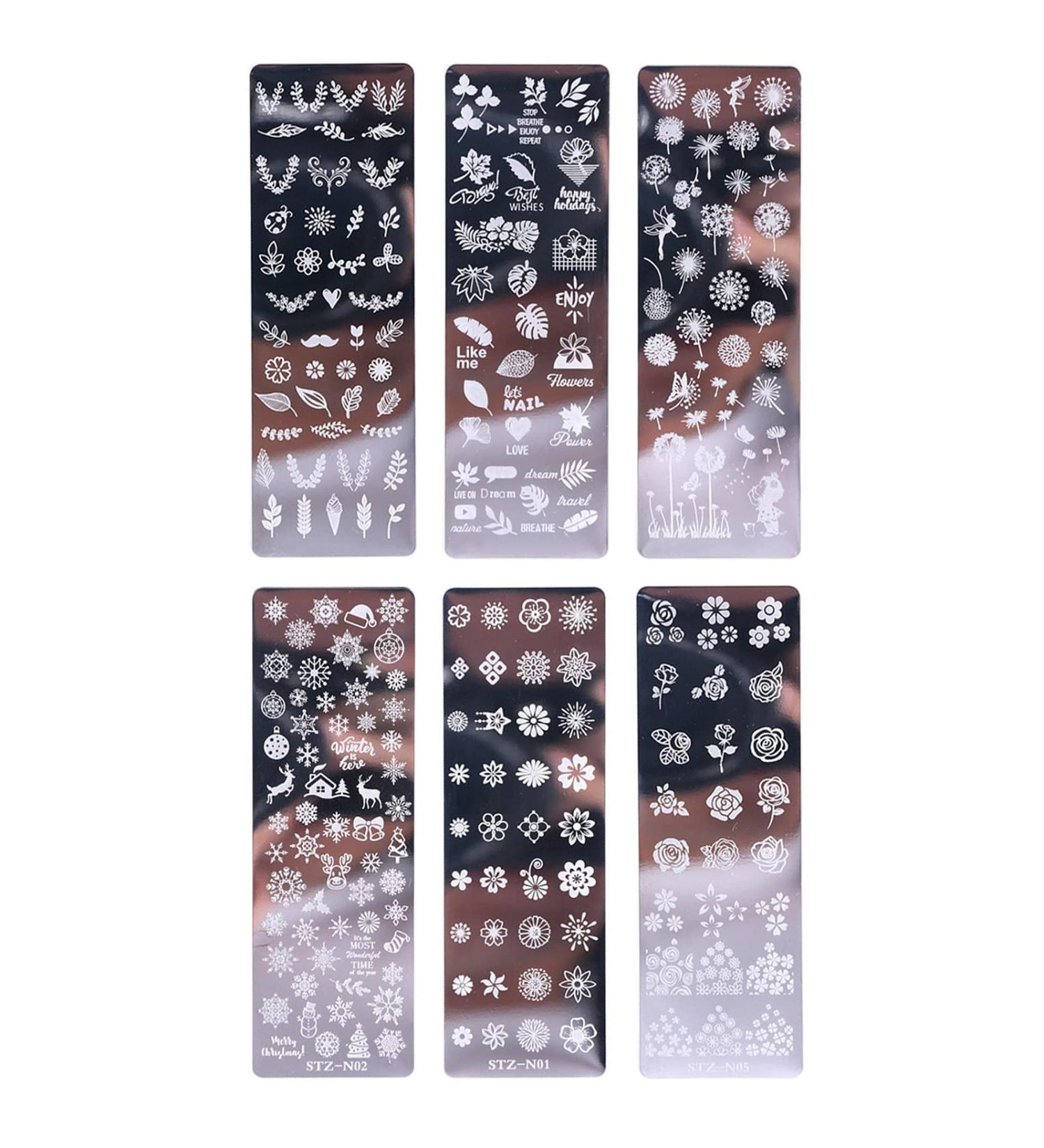 6 Piece Nail Art Stamping Set - Templates Stencils & Stamper for Perfect Manicures | International Shipping - Buy Online on SooperMarket.com