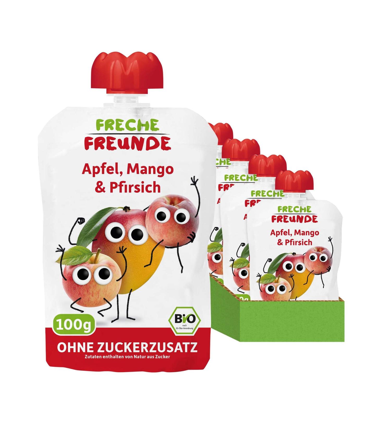 Cheeky Friends Bio Quetschie Apple Mango & Peach Fruit Puree for Babies | Gluten-Free & Vegan | 6 Pack (6 x 100g) - Perfect for Little Ones - Buy Online on SooperMarket.com