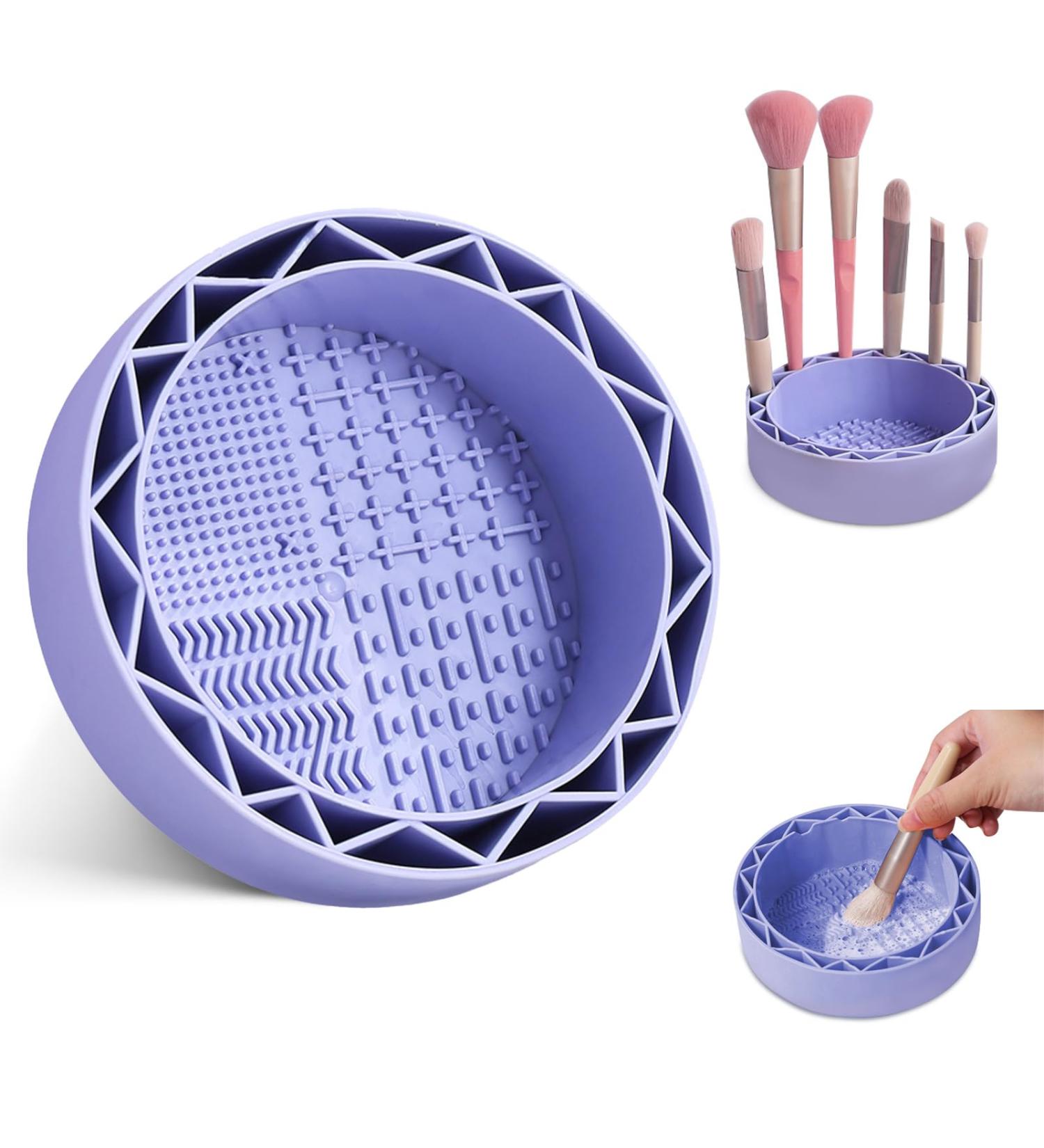 LELE LIFE Makeup Brush Cleaner Mat with Drying Rack Silicone Makeup Brush Cleaning Mat Scrubber Bowl Make Up Brush Cleaner Pad for Cosmetic Brushes Purple - Buy Online on SooperMarket.com