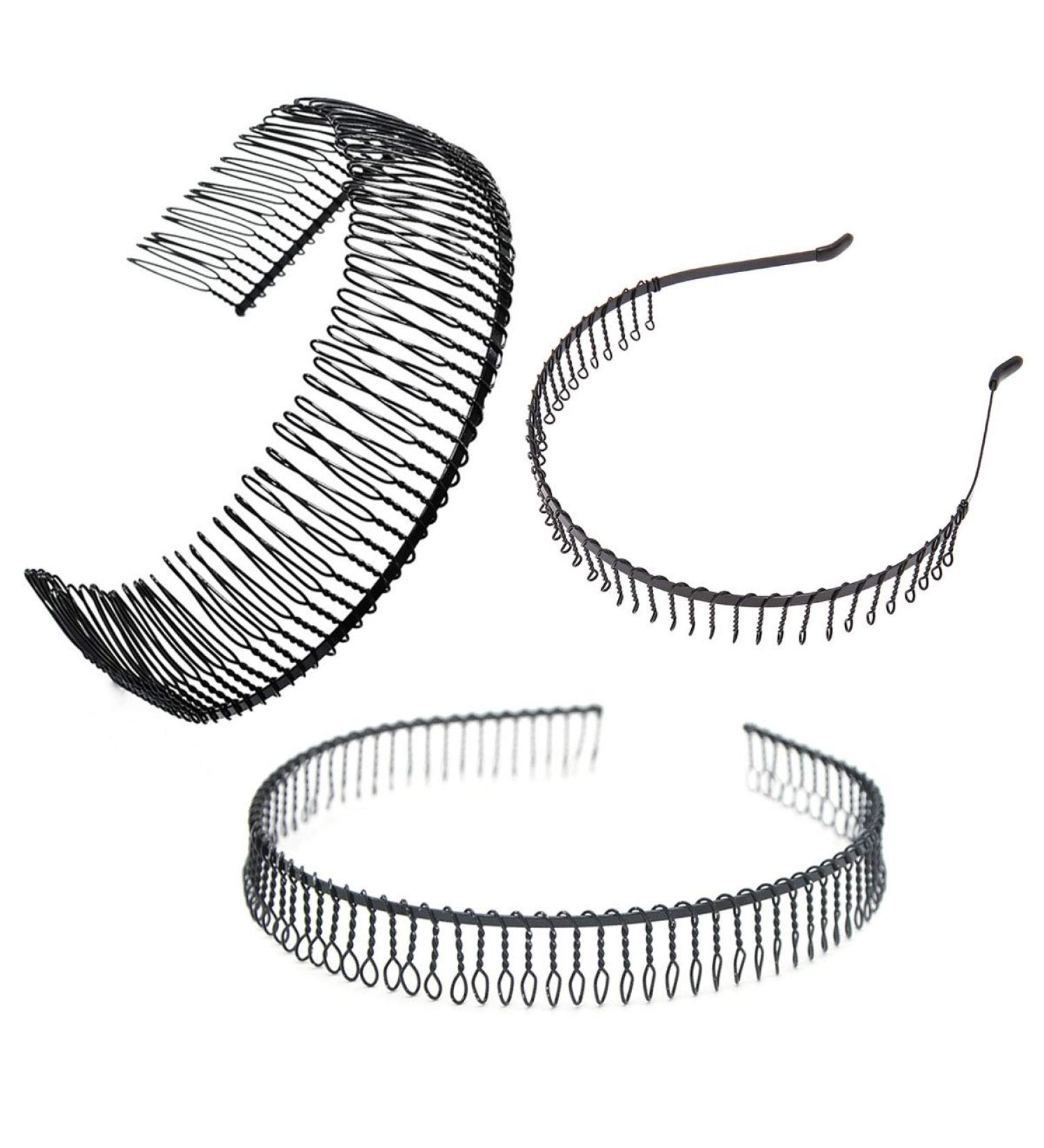 3 Pcs Unisex Black Metal Toothed Hair Band | Non-Slip Hair Hoop Comb Accessory - Buy Online on SooperMarket.com