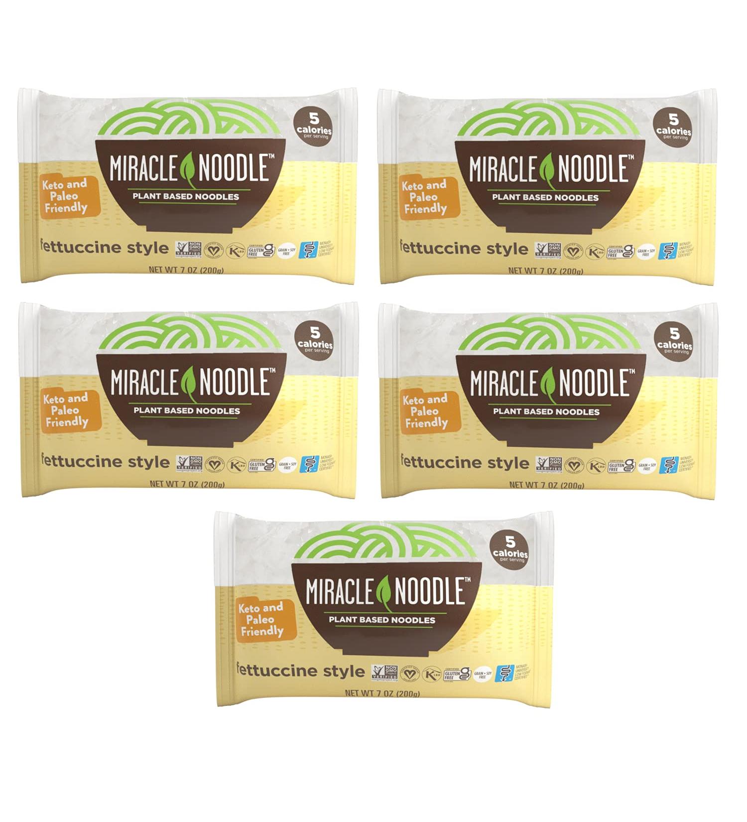 Miracle Noodle Fettuccine Pasta - Plant Based Shirataki Noodles | Keto, Vegan, Gluten-Free, Low Carb, Paleo, Kosher | 0 Calories - 7 oz (Pack of 5) - Buy Online on SooperMarket.com