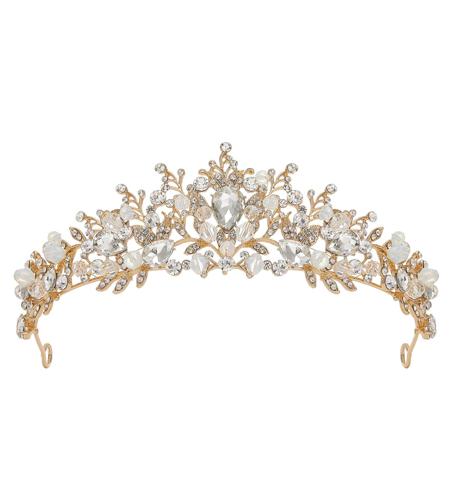 SWEETV Jeweled Metal Princess Tiara Queen Crown for Bride - Bridal Headpieces for Wedding, Quinceanera, Prom - Gold/Clear - Buy Online on SooperMarket.com