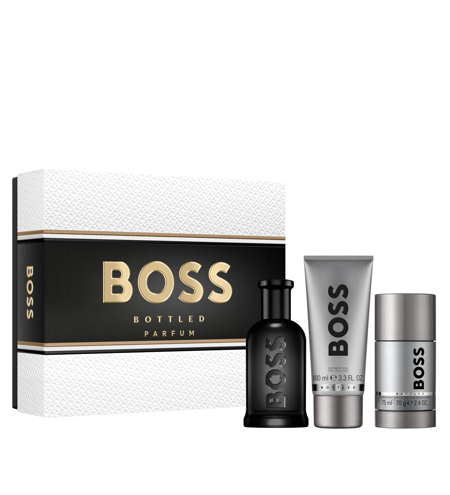 Hugo Boss Bottled Parfum Woody Ambery Men's Cologne With Notes of Leather Orris & Wood Long Lasting Fragrance 3 piece set (3.3 fl oz. + 3.3 fl oz. + 2.4 Ounce) - Buy Online on SooperMarket.com