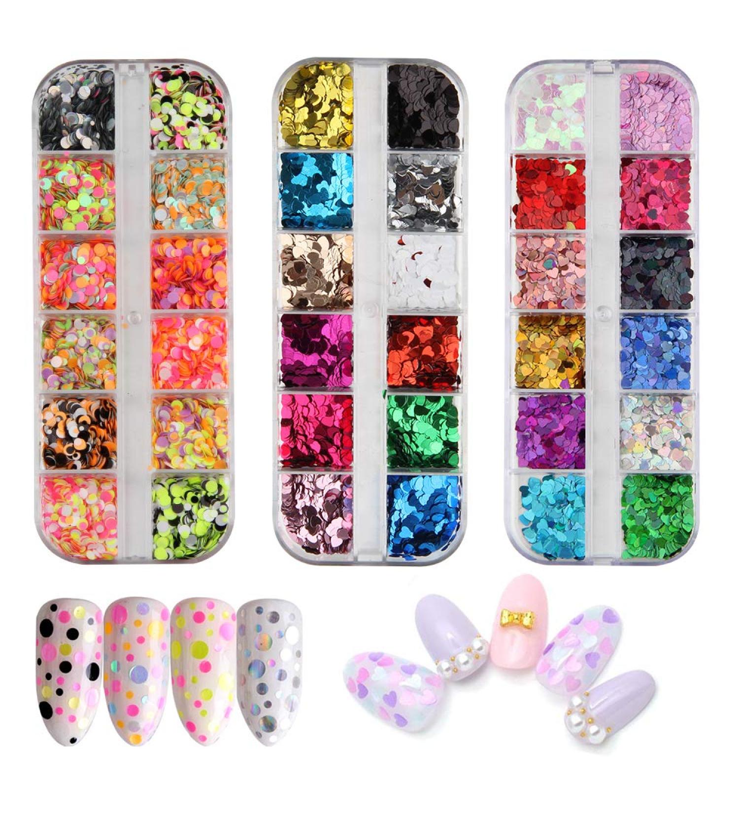 Nail Seedlettes - 36 Glitter Sequin Shapes (Hearts Stars Moons) | Holographic Nail Art Accessories for DIY Crafts & Decorations - Buy Online on SooperMarket.com