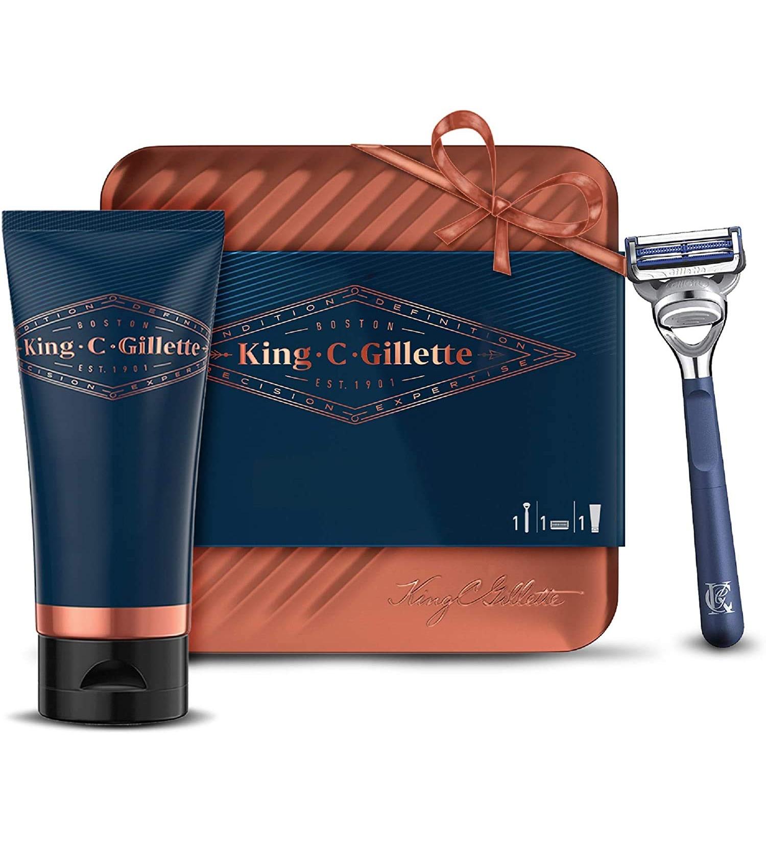 Buy King C. Gillette Shaving Set for Men - Neck Razor Transparent Gel & Tin Box | Perfect Gift for Dad - Buy Online on SooperMarket.com