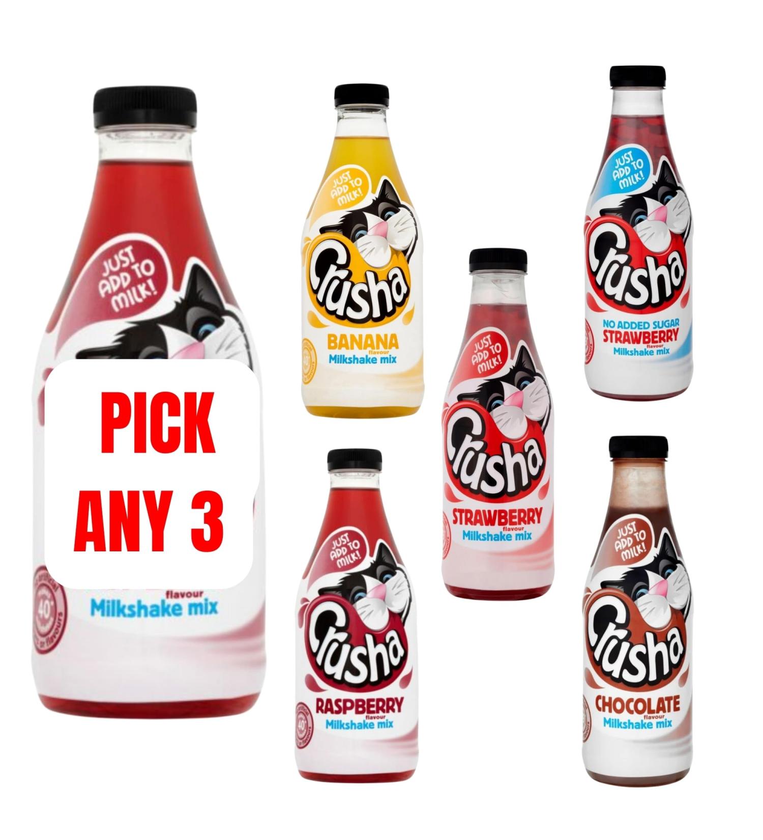 Pick Any 3 Crusha Milkshake Mix 1ltr Chocolate Banana Raspberry Strawberry No Added Sugar Strawberry