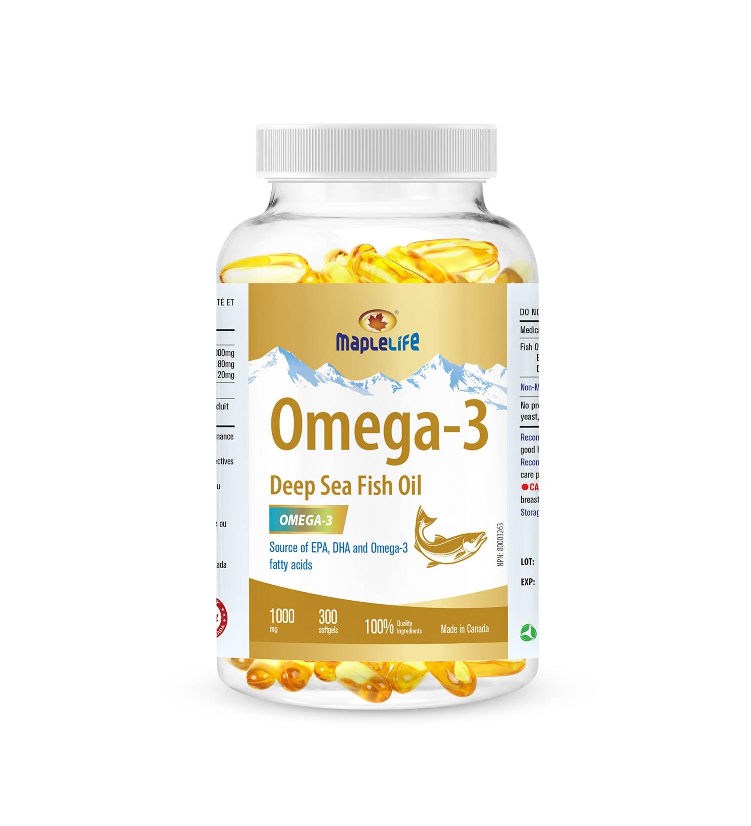 MapleLife - Omega-3 Deep Sea Fish Oil - High Potency - Brain & Heart Health Support - DHA EPA Omeaga-3 Fatty Acids - Fish Oil Softgels 1000 Mg - 300 softgels - Buy Online on SooperMarket.com