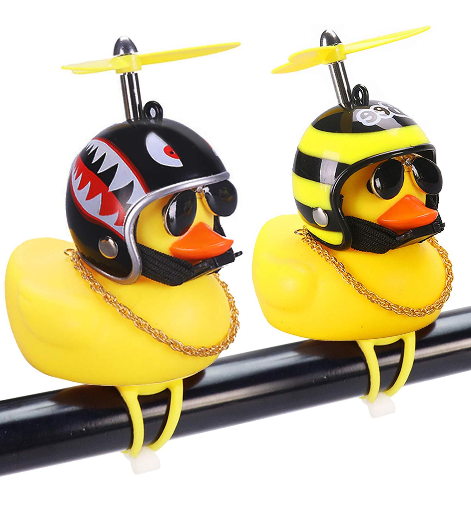 2Pcs Yellow Duck Car Ornaments - Squeeze Duck Dashboard Decorations with Propeller Helmet - Wonuu Rubber Duck Bicycle Horns for Fun and Safety - Buy Online on SooperMarket.com