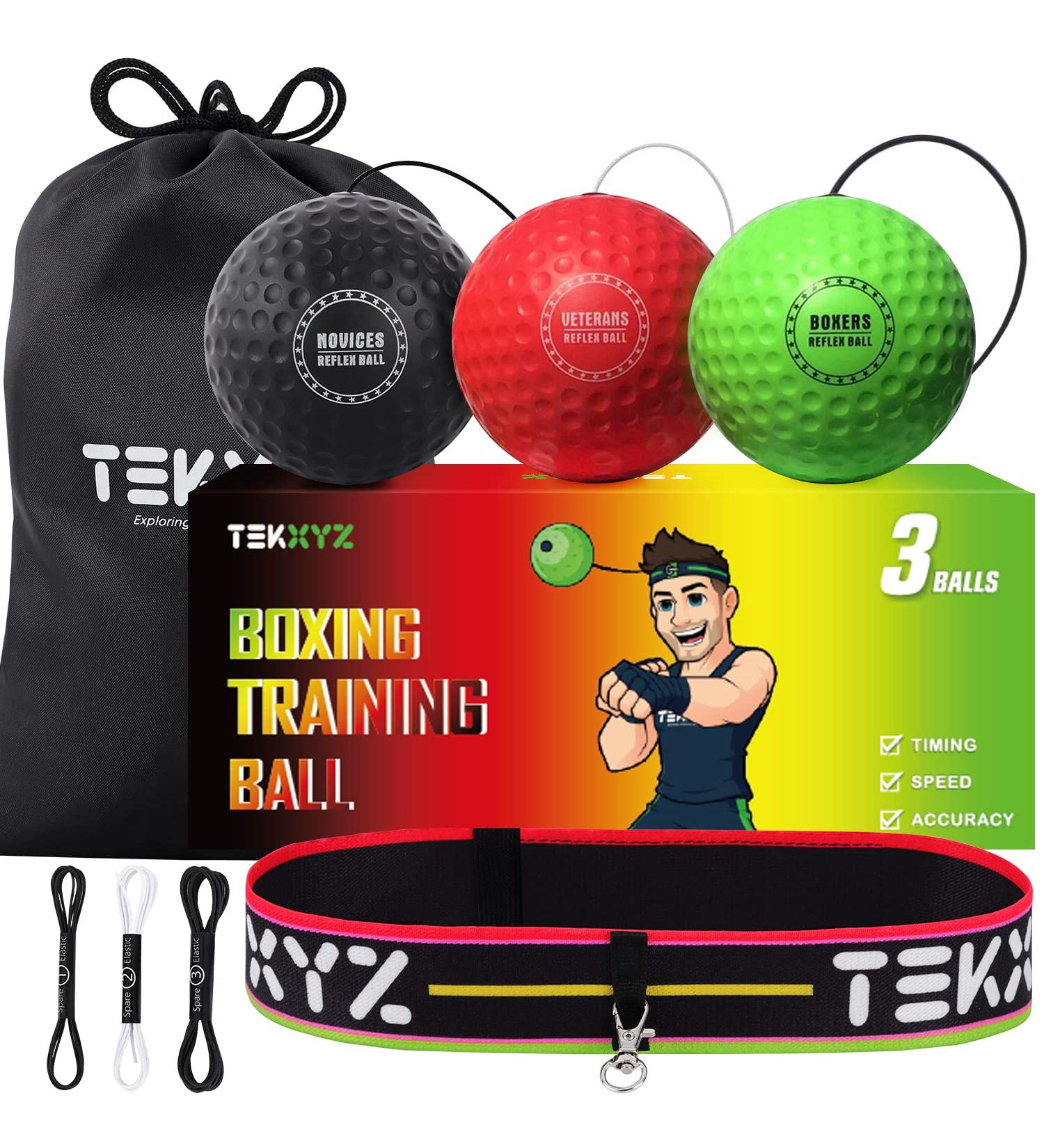 TEKXYZ Boxing Reflex Ball Set - 3 Difficulty Levels | Headband Included | Improve Reaction Speed, Agility, and Hand-Eye Coordination - Buy Online on SooperMarket.com