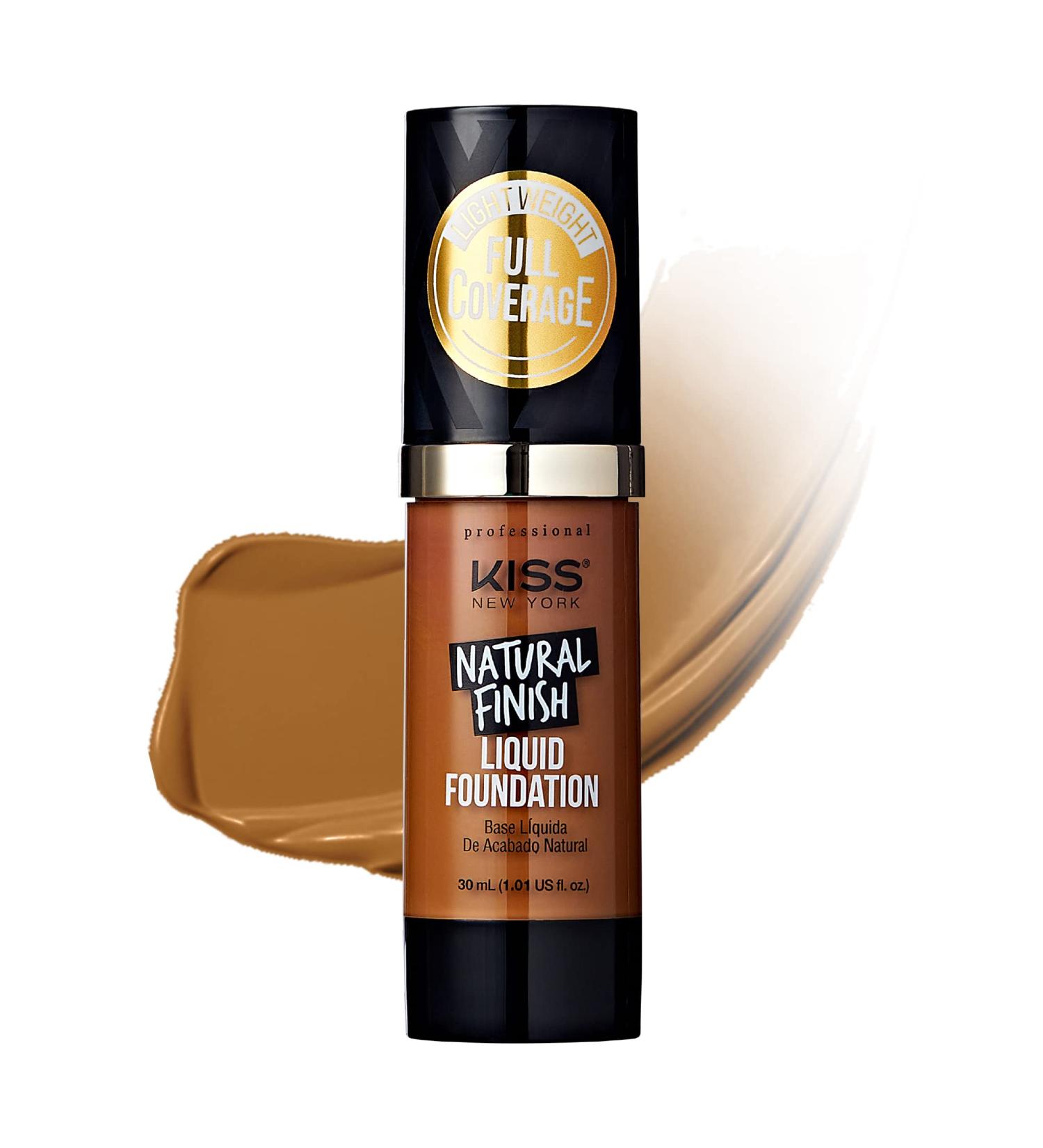 Kiss New York Professional Liquid Foundation - Natural Finish, Hydrating Formula, Medium to Full Coverage, Green Tea Extract - Cappuccino - Buy Online on SooperMarket.com