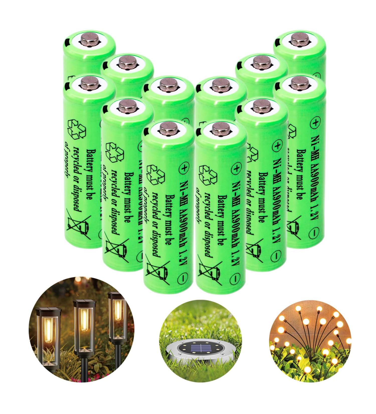 1.2V AA NIMH 900mAh Rechargeable Batteries - 12 Pack for Outdoor Solar Lights & LED String Lights - Buy Online on SooperMarket.com