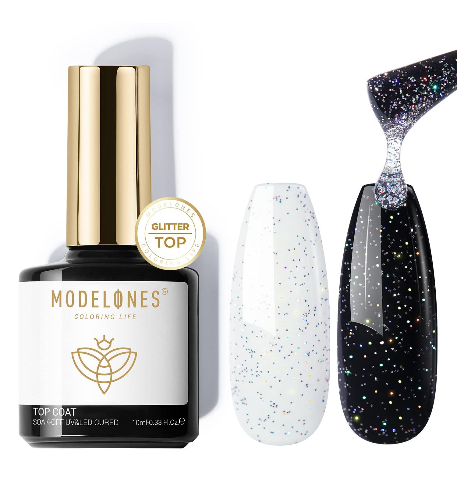 Modelones Glitter Gel Top Coat 10ml Iridescent Silver Mix Glitter Gel Polish No Wipe Top Coat Glossy Sparkly Finish Long Lasting Soak Off Rainbow Shimmer Glitter Gel Nail Polish Nail Art Manicure - Buy Online on SooperMarket.com