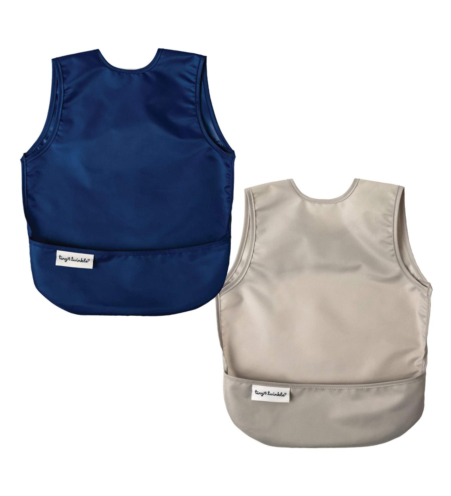 Tiny Twinkle Mess-Proof Toddler Bibs - 2 Pack Grey Indigo Tug-Proof Closure Baby Food Apron (6-24 Months) - Buy Online on SooperMarket.com