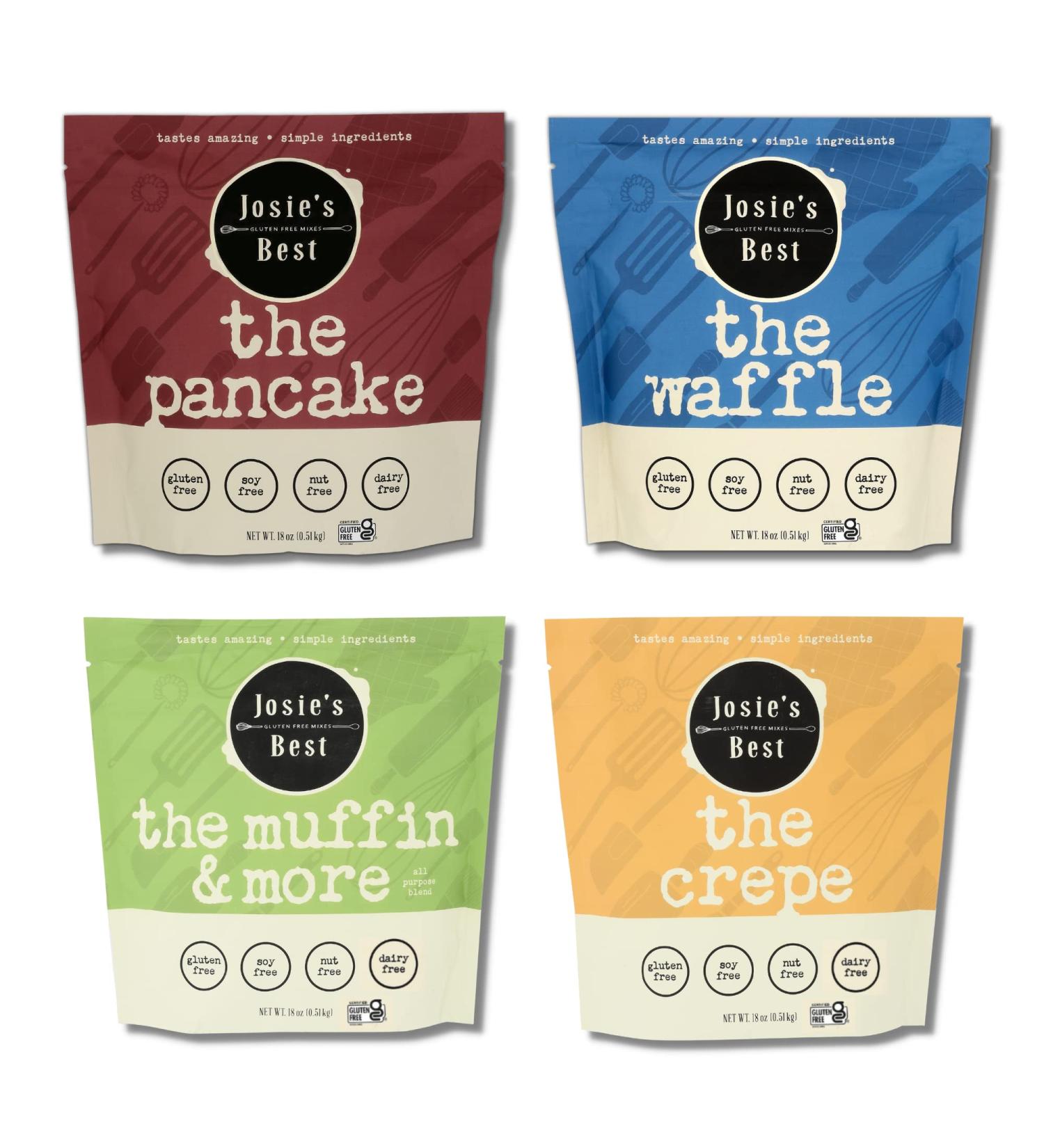 Josie's Best Gluten Free Mixes Variety Pack - Pancake, Waffle, Crepe Mix & All Purpose Blend (Top 9 Allergen Free) - Certified Gluten Free Baking Mixes - Buy Online on SooperMarket.com
