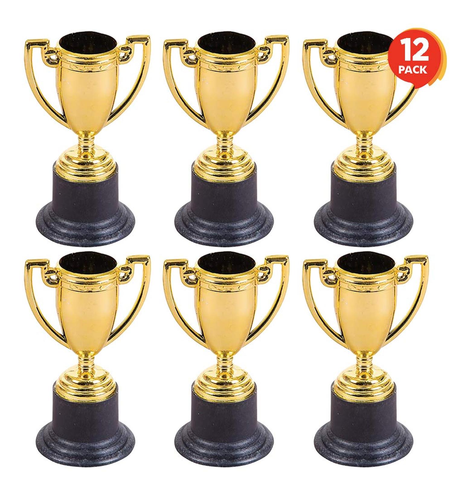 ArtCreativity Gold Plastic Trophies for Kids - Pack of 12 | 4 Inch Golden Colored Trophy Set for Football, Soccer, Baseball | Carnival Prizes and Party Favors for Boys and Girls - Buy Online on SooperMarket.com
