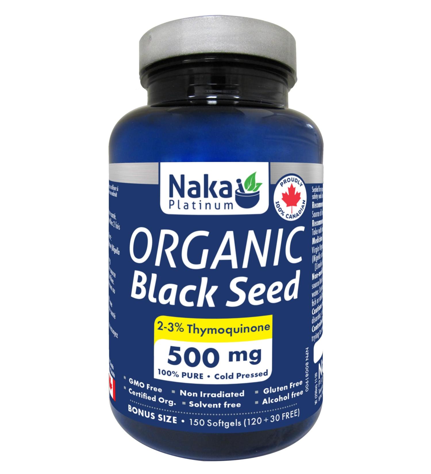 Naka Platinum Organic Black Seed 500mg extra strength cold pressed thymoquinone Bonus Size 150 Softgels (120 + 30 FREE)) - Buy Online on SooperMarket.com