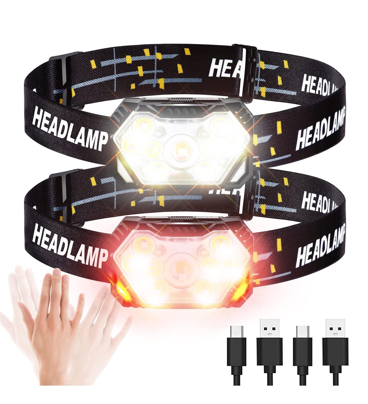 GOANDO Rechargeable 2500 Lumen LED Headlamp 2 Pack | Waterproof with Red Light Sensor Mode | Ideal for Running, Cycling, Camping - Buy Online on SooperMarket.com