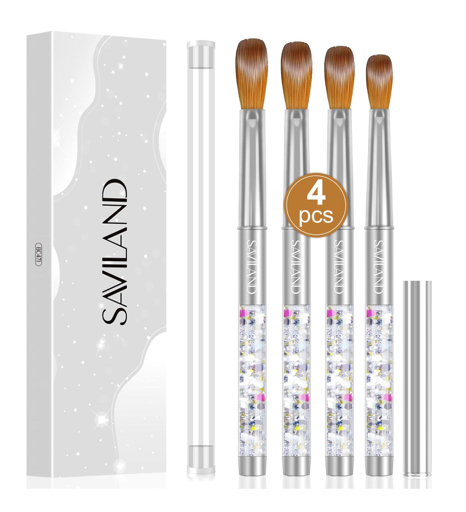 Saviland Pure Kolinsky Acrylic Nail Brush Set - 4PCS Silver Glitter Brushes for Acrylic Powder & Monomer Liquid Nail Extension - Sizes 6/10/12/14 - Women's Gift Set - Buy Online on SooperMarket.com