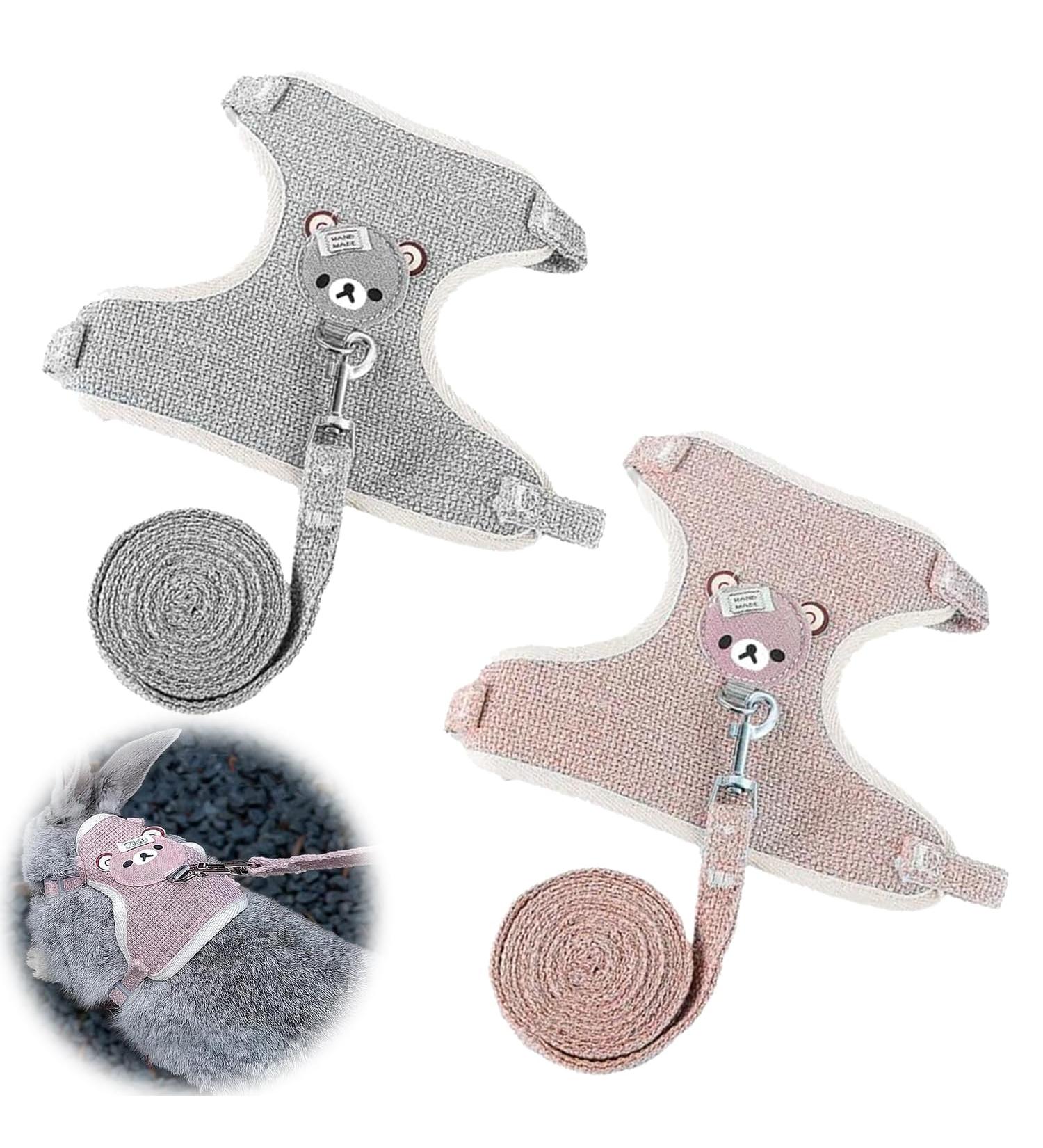 Adjustable Rabbit Leash Set - 2 Breathable Harnesses for Rabbits Hamsters & Cats - Soft & Comfortable - Available in Pink & Gray - Buy Online on SooperMarket.com