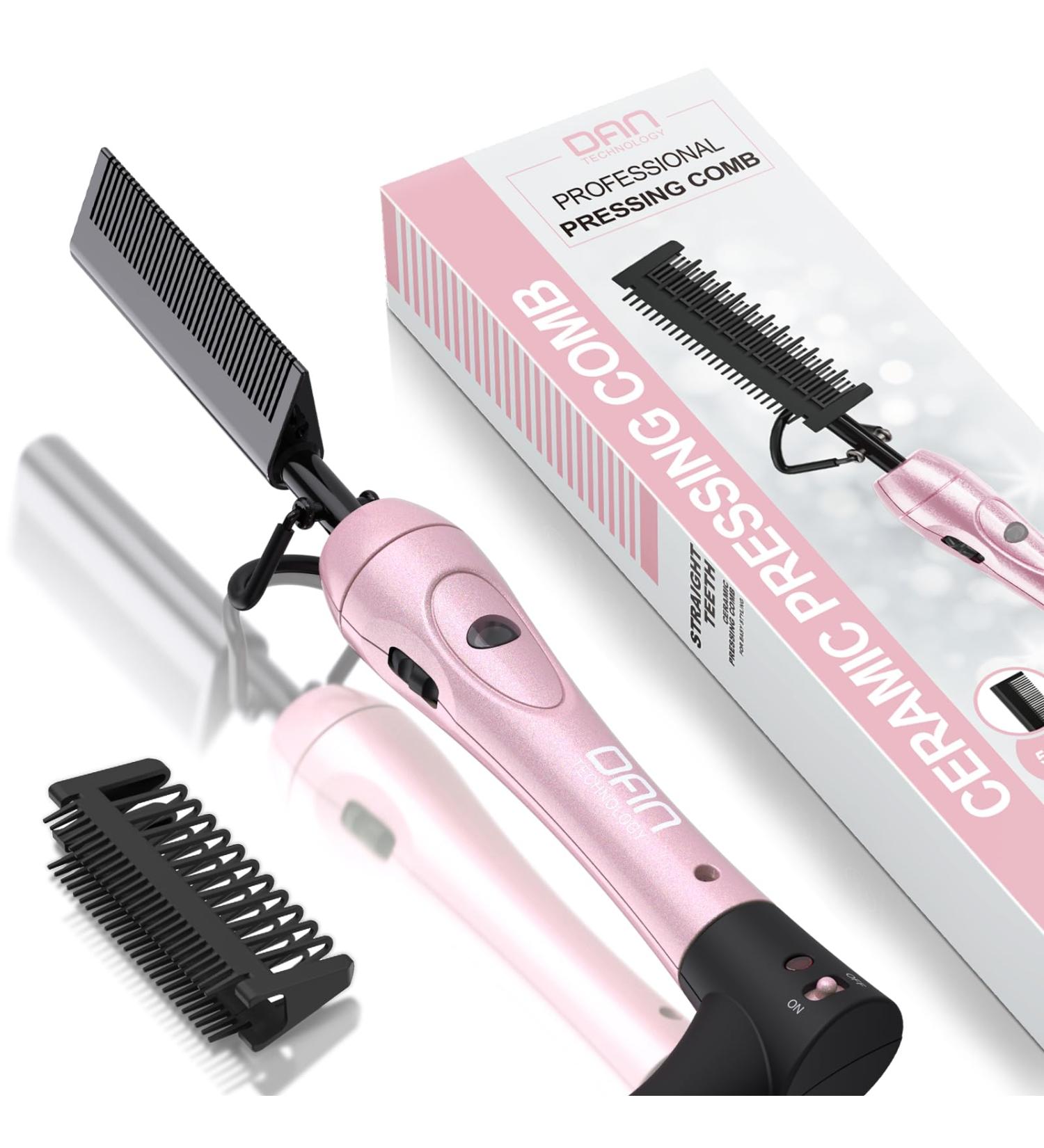 Ceramic Hot Comb for Wigs Afro Hair & Beard | Anti-Scald Straightening Comb | Electric Press Comb with Adjustable Temperatures | Dual Voltage | 60 Min Auto Shut Off | Pink - Buy Online on SooperMarket.com