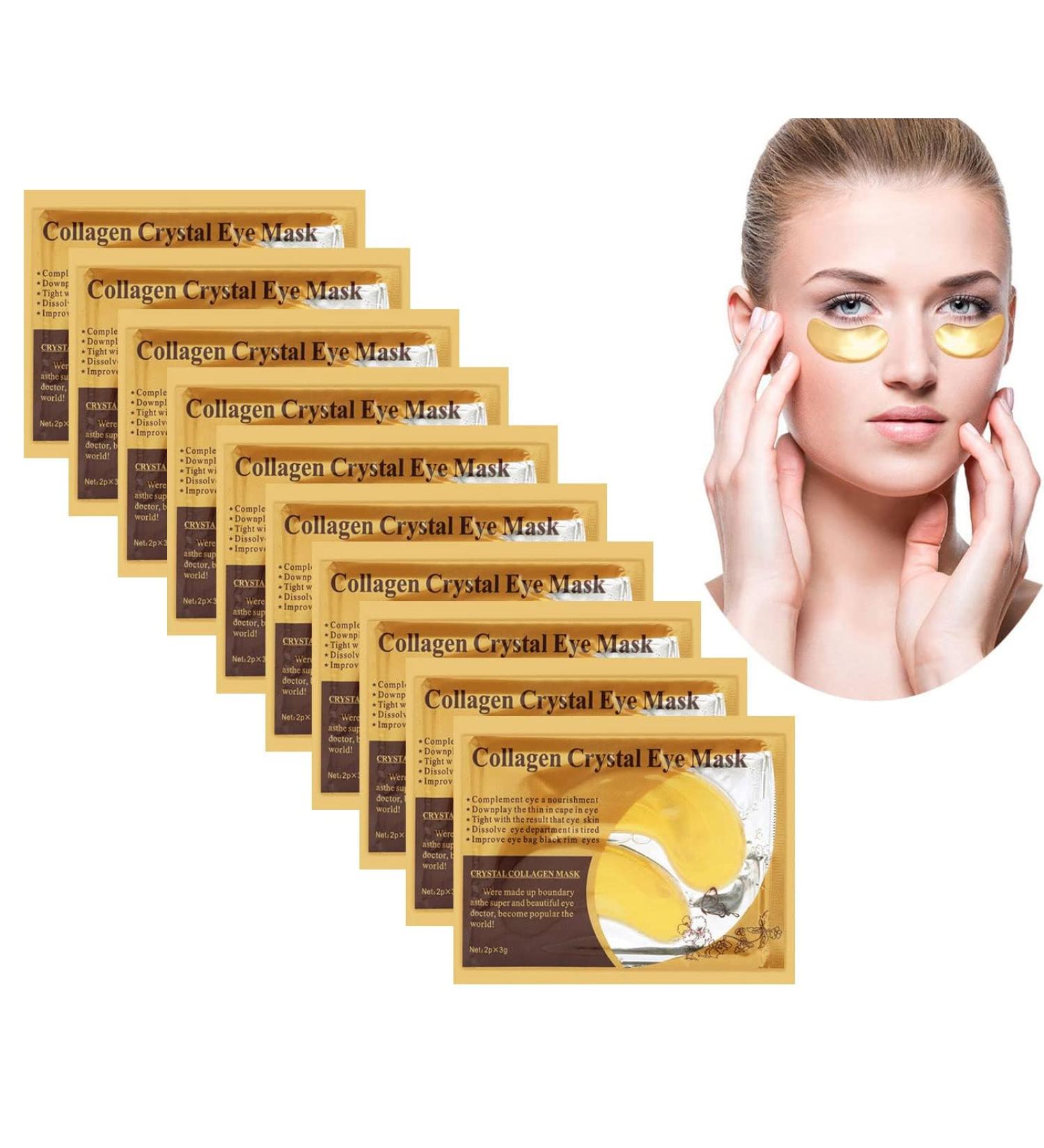 10 Pairs Crystal Collagen 24K Gold Under Eye Gel Pads - Anti-Aging, Dark Circles, Puffy Eyes, Hydrating & Soothing - Buy Online on SooperMarket.com