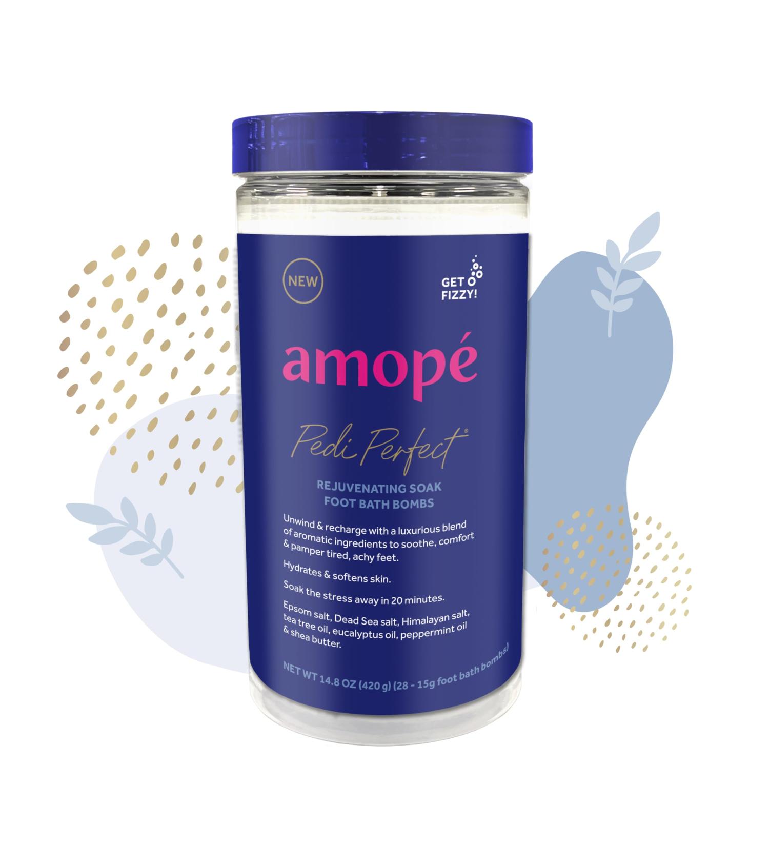 Amop Pedi Perfect Foot Soak Bath Bombs - 28 ct | Relaxing Fizzies with Epsom Dead Sea & Himalayan Salt Tea Tree Oil & Shea Butter for Tired Feet - Buy Online on SooperMarket.com