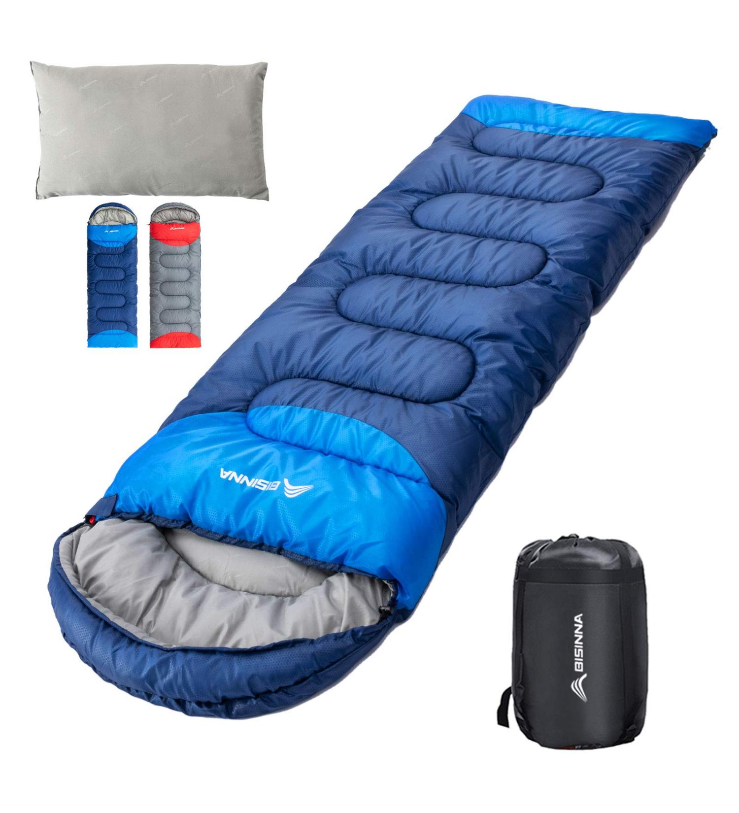 BISINNA 4 Season Backpacking Sleeping Bag with Pillow - Waterproof Lightweight Warm Washable for Adults Kids - Ideal for Camping Hiking Mountaineering - Blue (Right Zipper) - Buy Online on SooperMarket.com