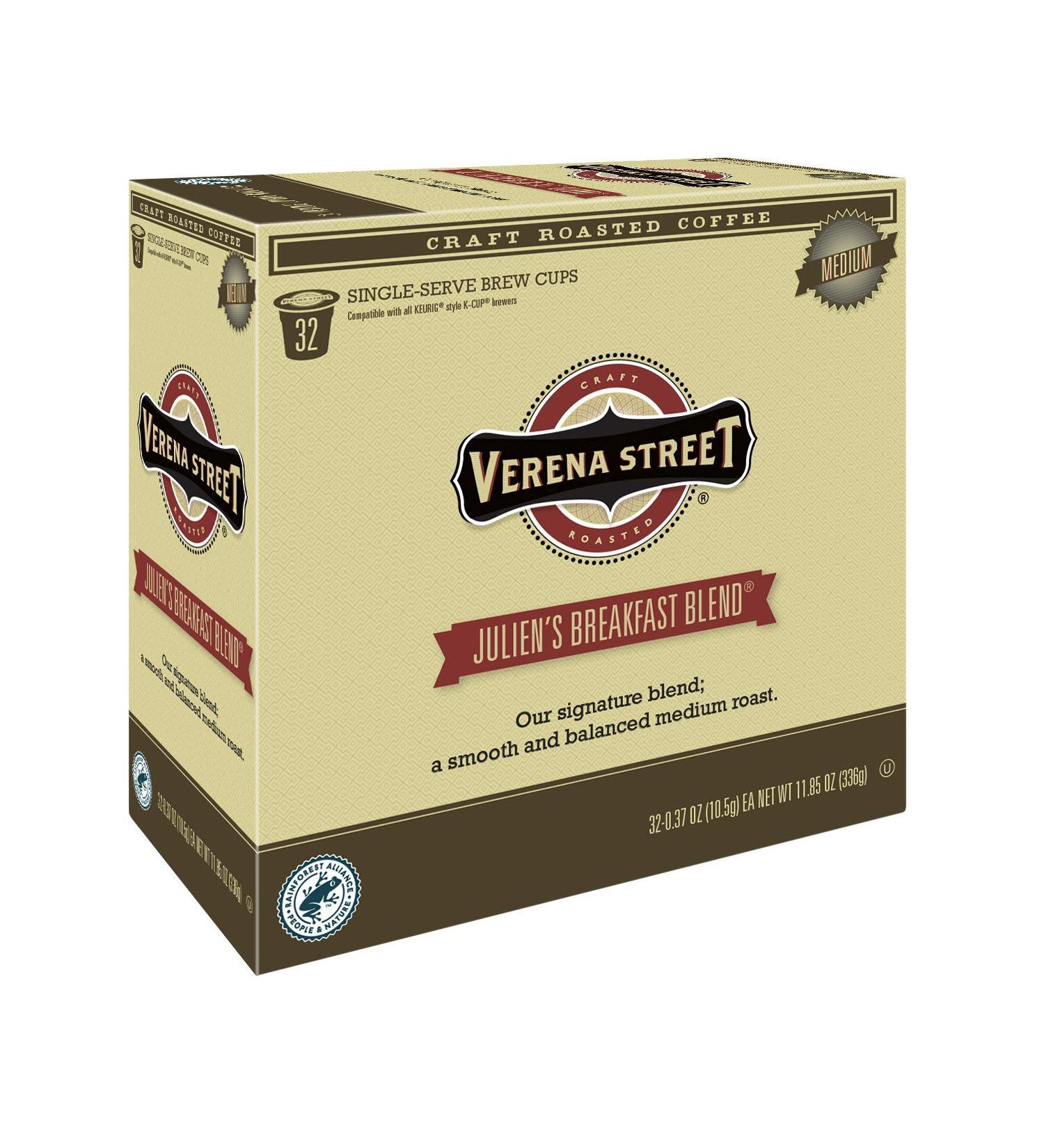 Verena Street Julienâ€™s Breakfast Blend Coffee - Medium Roast, 32 Single-Serve Cups - Buy Online on SooperMarket.com
