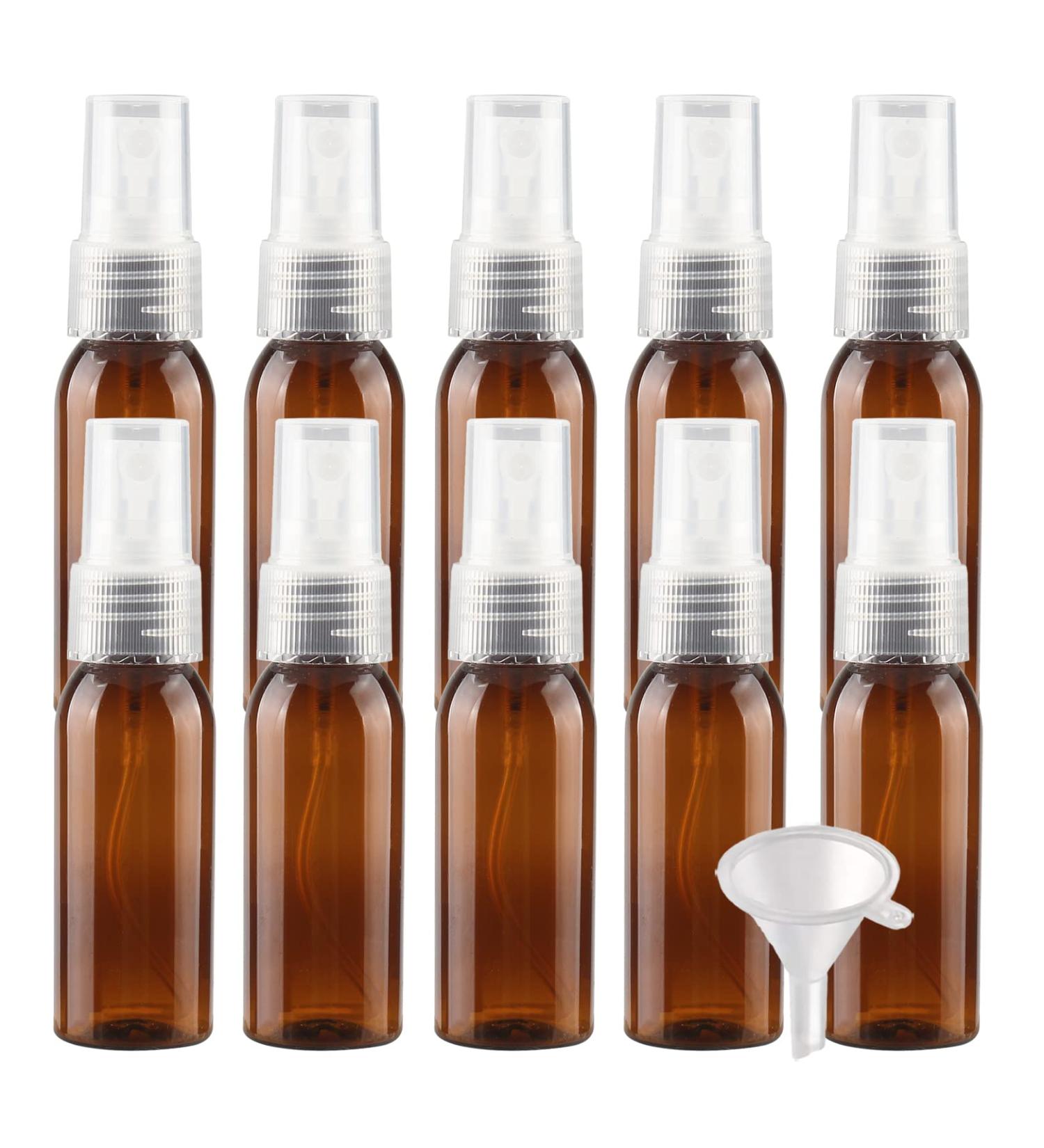10 Pieces 30ml Brown Plastic Spray Bottles | Fine Fog Atomizers for Travel | Perfume & Cosmetics Bottles with 2x Funnels - Buy Online on SooperMarket.com