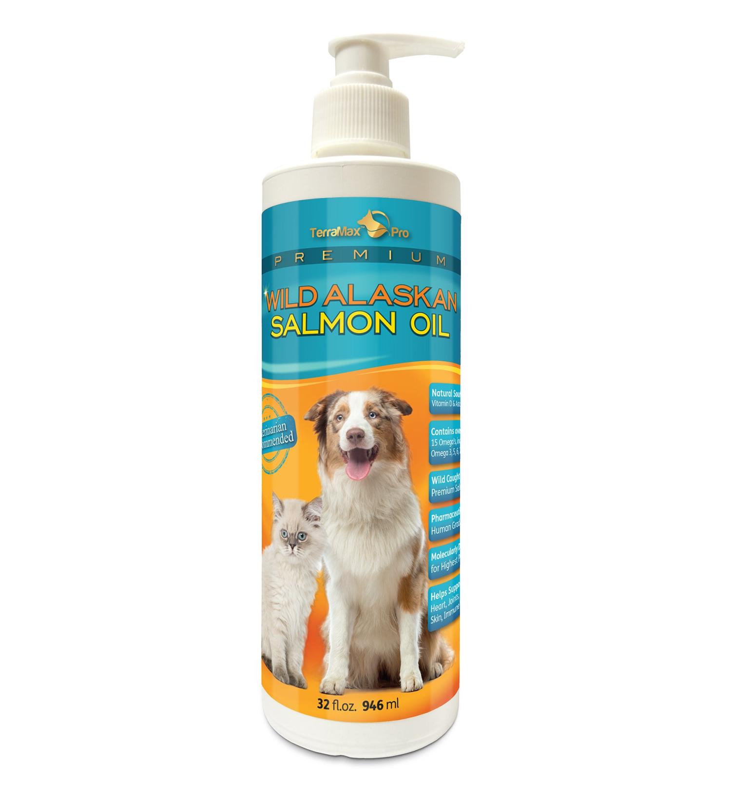 TerraMax Pro Premium Wild Alaskan Salmon Oil for Dogs and Cats - Omega-3 Supplement with EPA, DHA Fatty Acids, Astaxanthin & Vitamin D - 32 Fl. Oz - Buy Online on SooperMarket.com