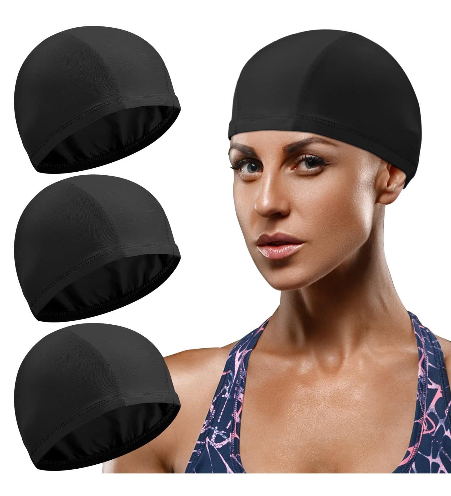 3 Pack Elastic Swimming Caps - Comfortable Non-Slip Unisex Fabric Caps for Women Men & Children - Black - Buy Online on SooperMarket.com