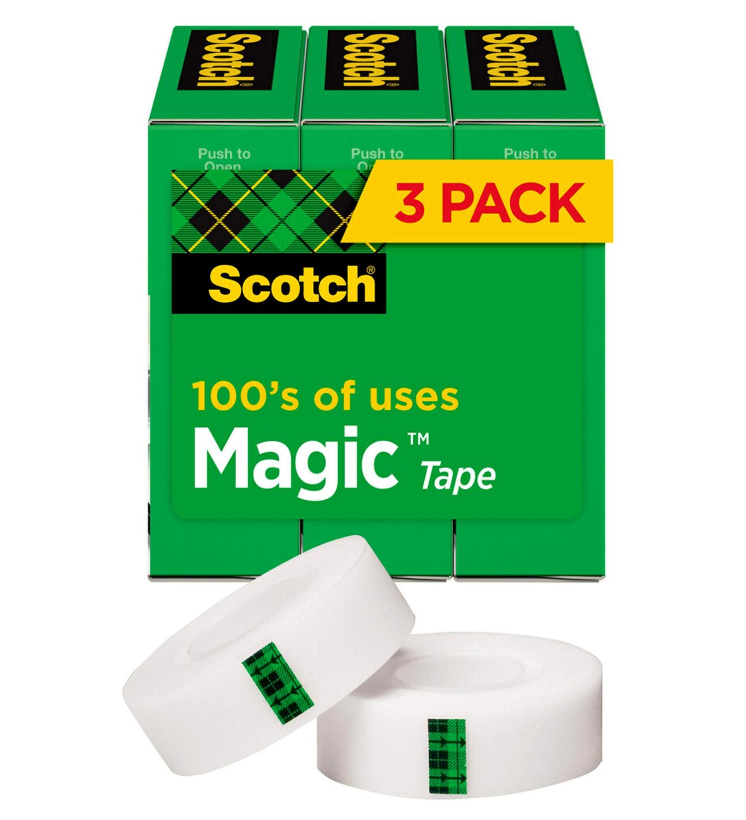 Scotch Magic Tape  3 Rolls  Numerous Applications  Invisible  Engineered for Repairing  3/4 x 1000 Inches  Boxed (810K3) - Buy Online on SooperMarket.com