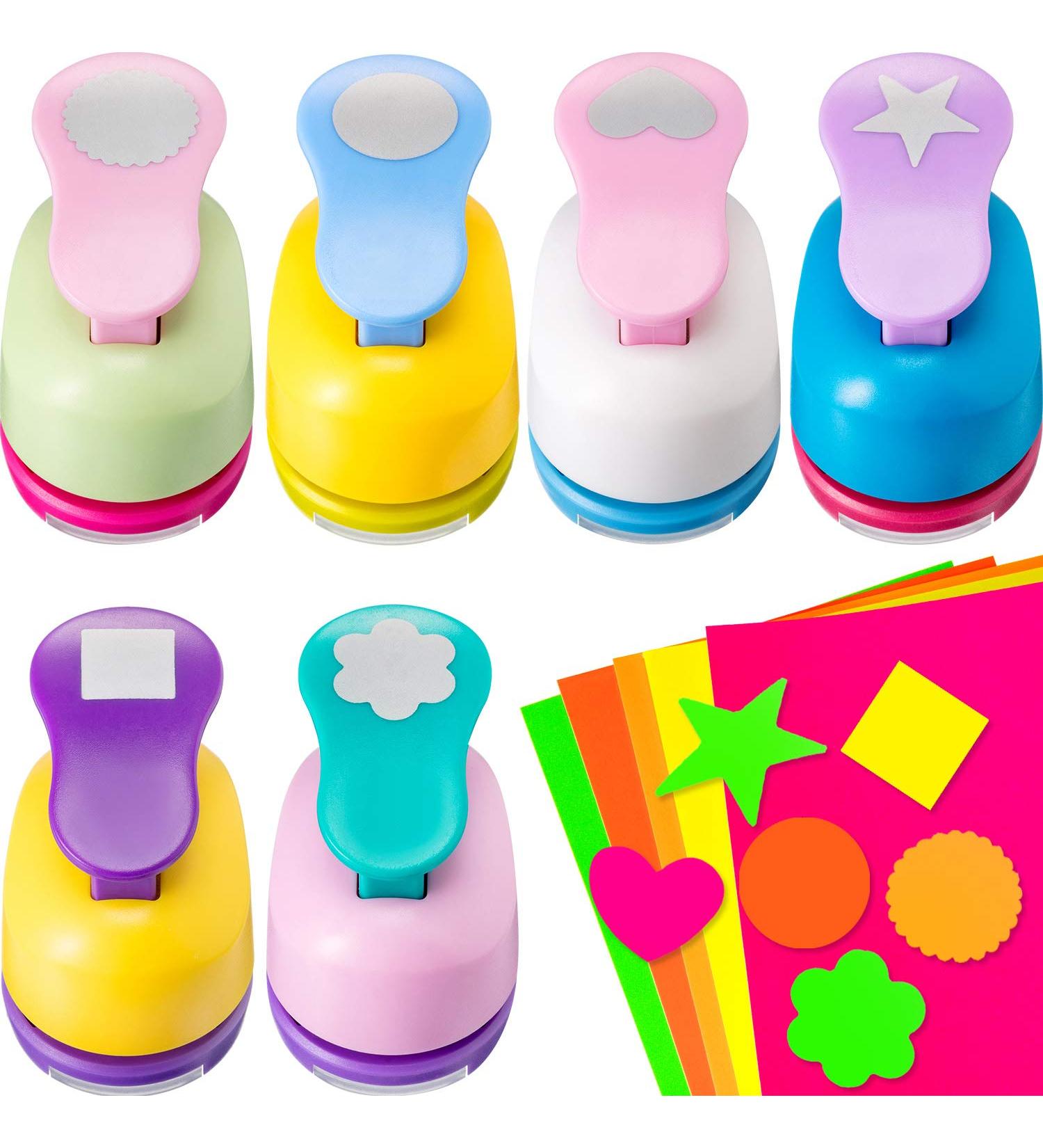 Craft Holes Punch 1 Inch Paper Punchers Scrapbook Punches with Craft Sticker Paper  Round  Star  Square  Heart  Flower  Wave Circle Shape (16 Pieces) - Buy Online on SooperMarket.com