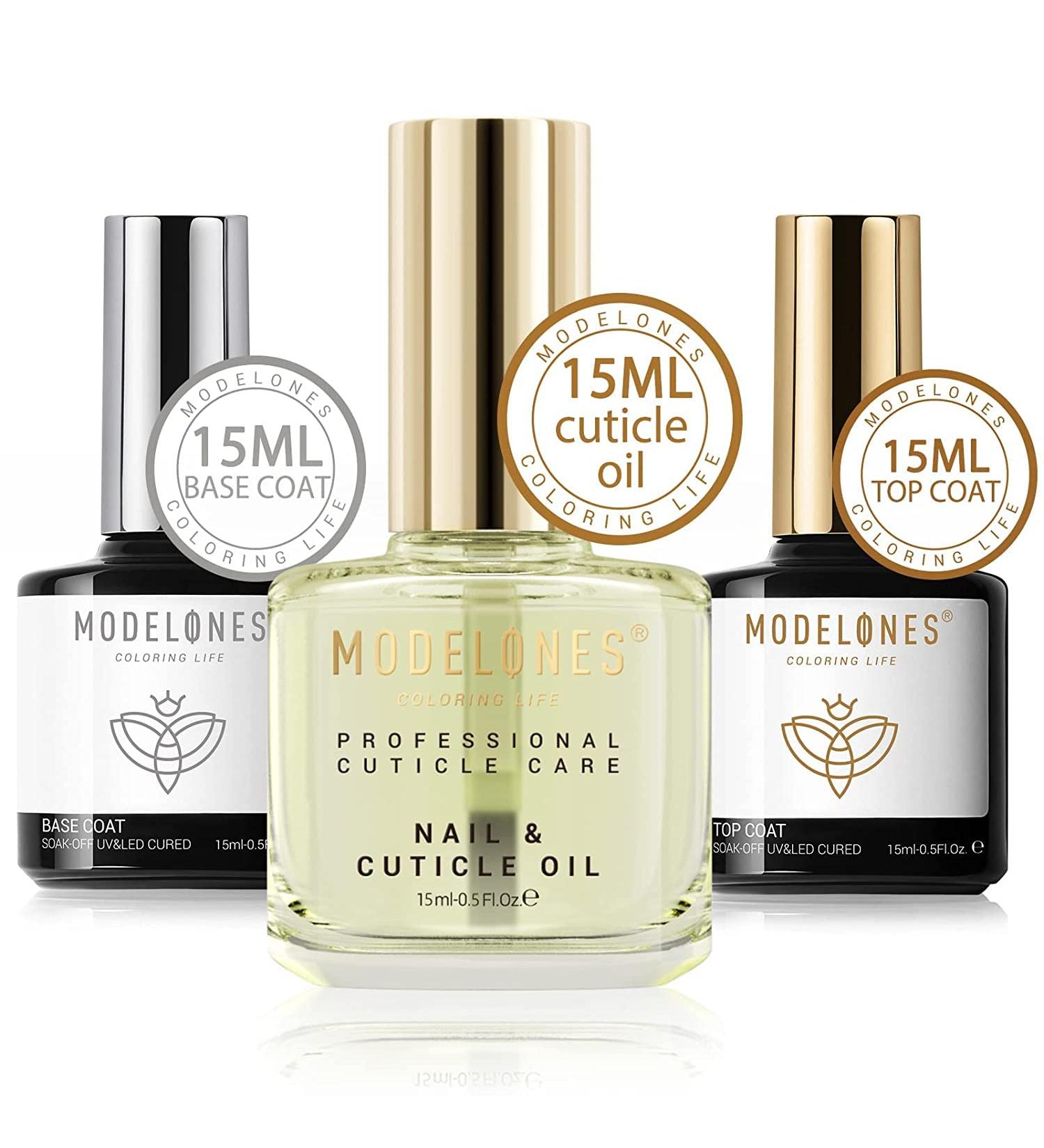 Modelones 15ml Gel Base and Top Coat Set with Cuticle Oil - Nail Treatment Trio - Buy Online on SooperMarket.com